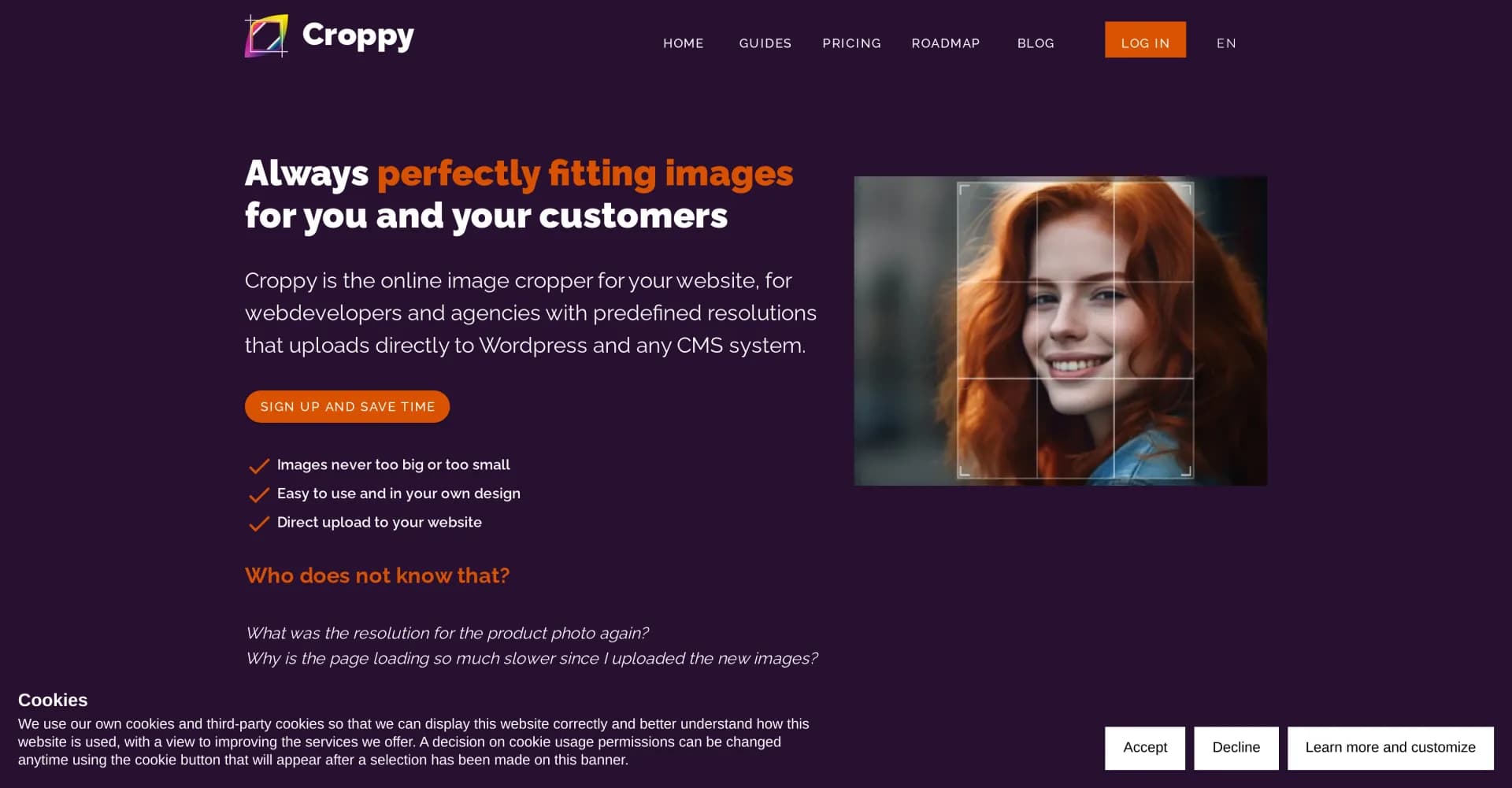 Croppy homepage screenshot — Perfect-fit images for you and your clients