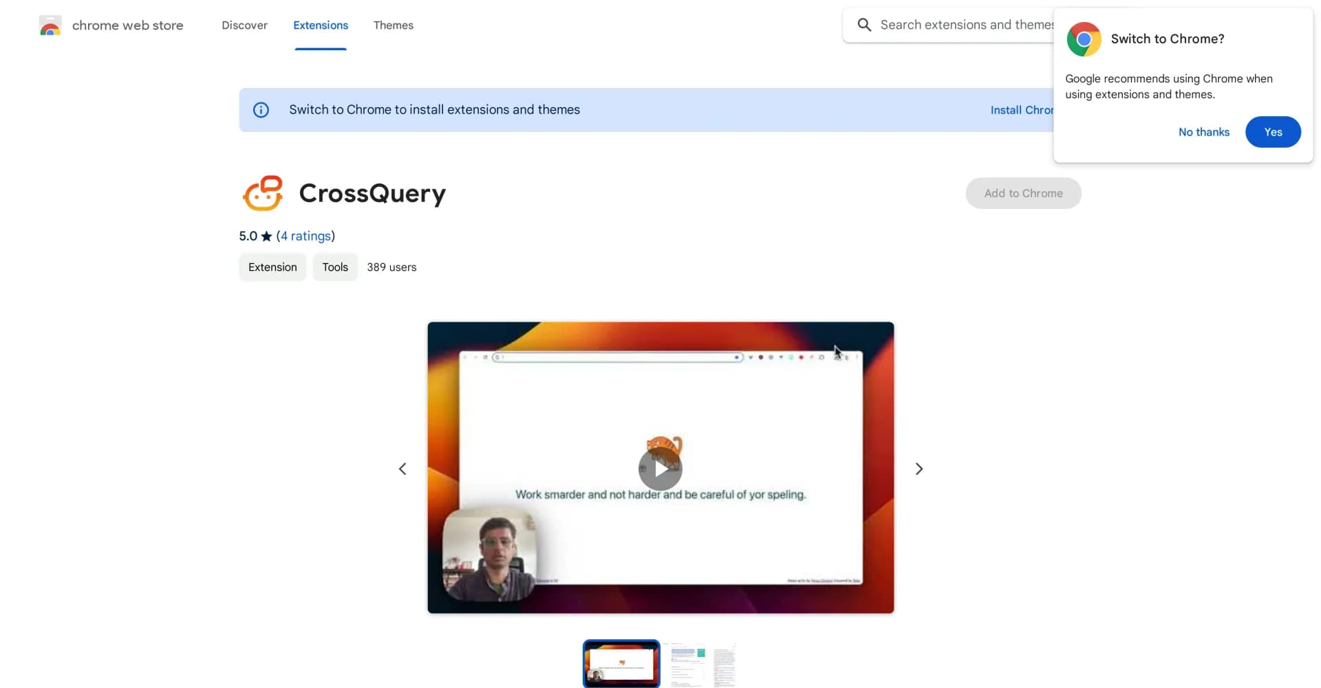 CrossQuery homepage screenshot — Enhanced Google search with reddit and website summaries.