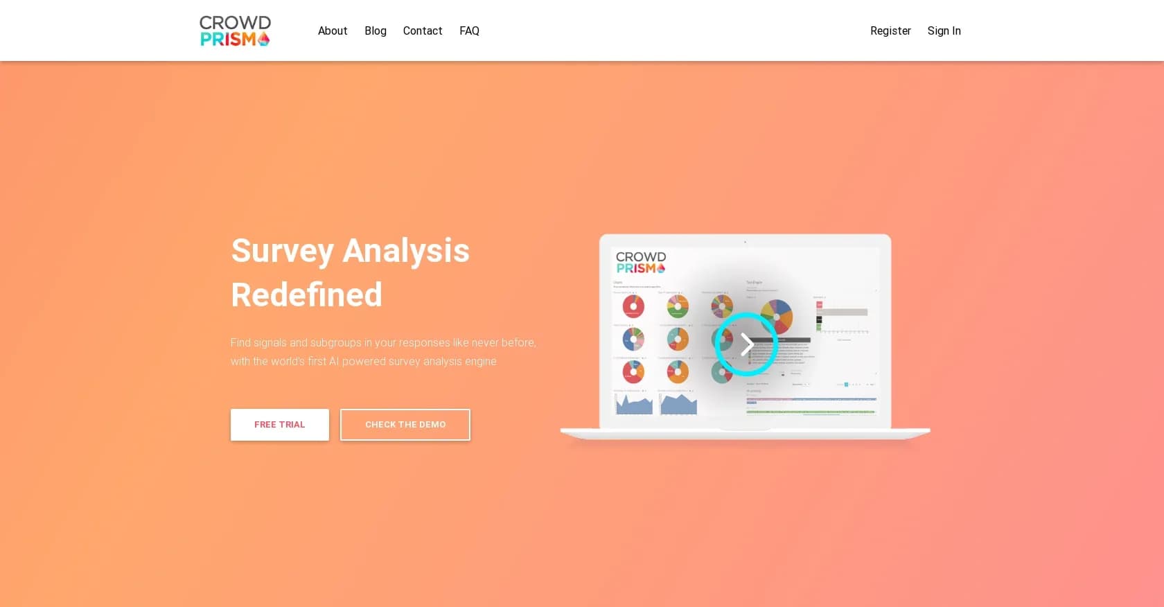 Crowd Prisma homepage screenshot — Find signals in the noise of survey responses.