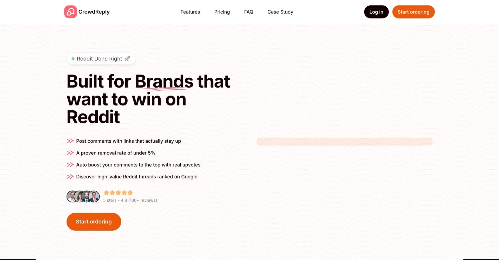 CrowdReply homepage screenshot — Genuine Reddit engagement for brands that want to win.