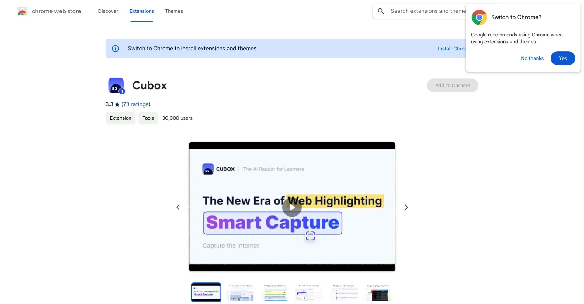 Cubox homepage screenshot — AI-powered reading, annotating, and note-taking assistant.