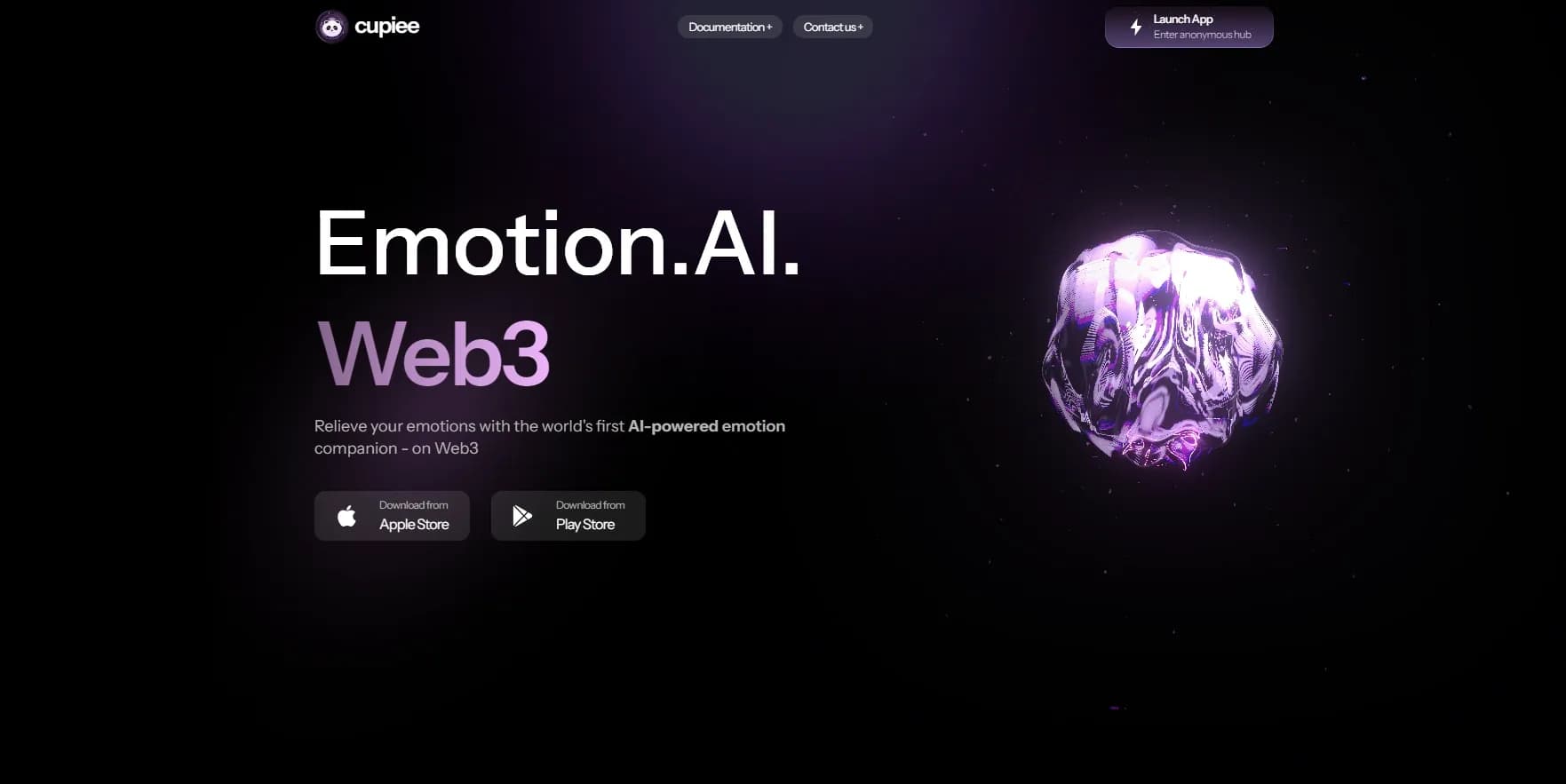 Cupiee homepage screenshot — Your AI emotion companion on Web3
