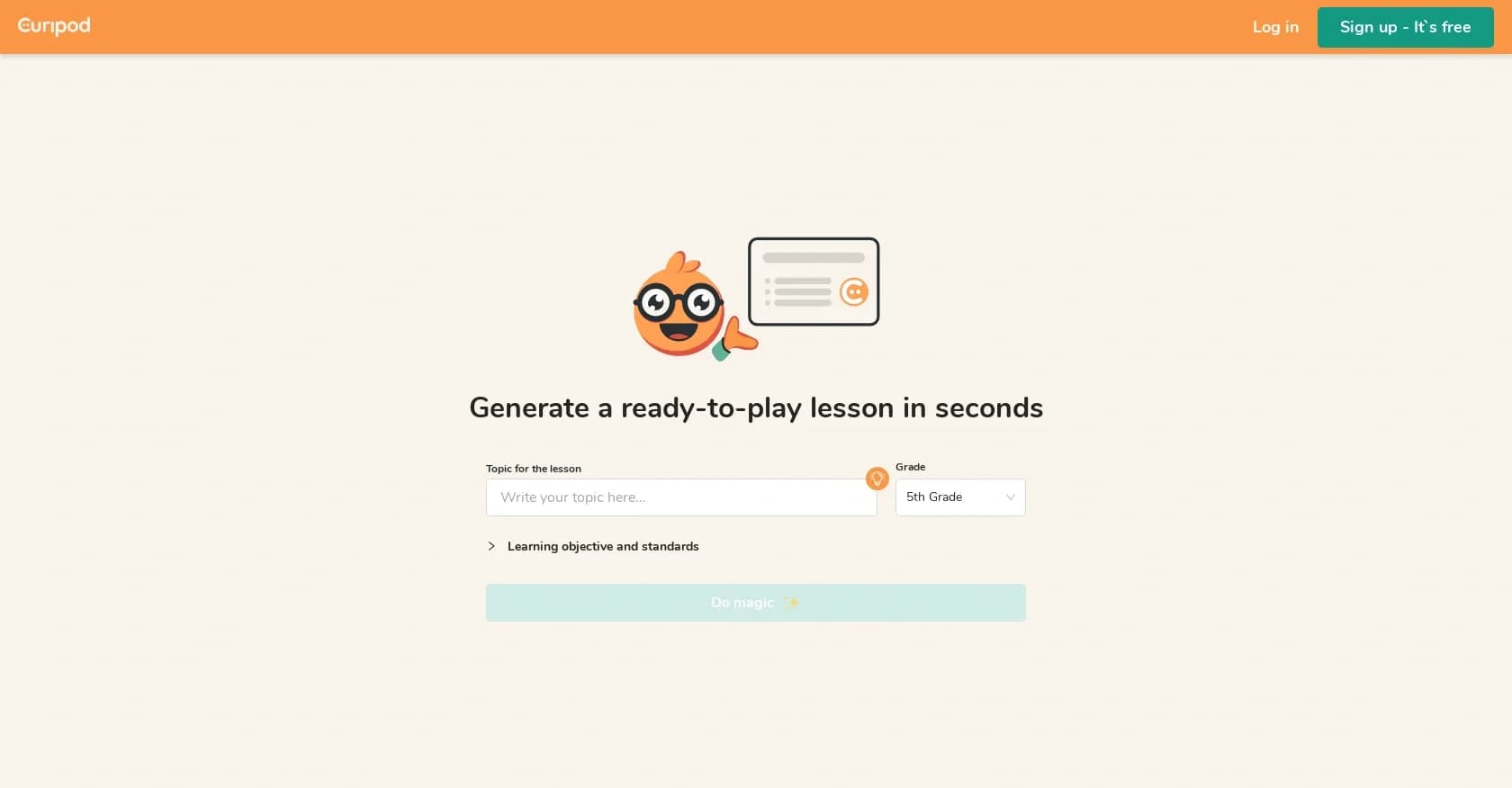 Curipod homepage screenshot — Instant AI-powered lessons for creative teachers