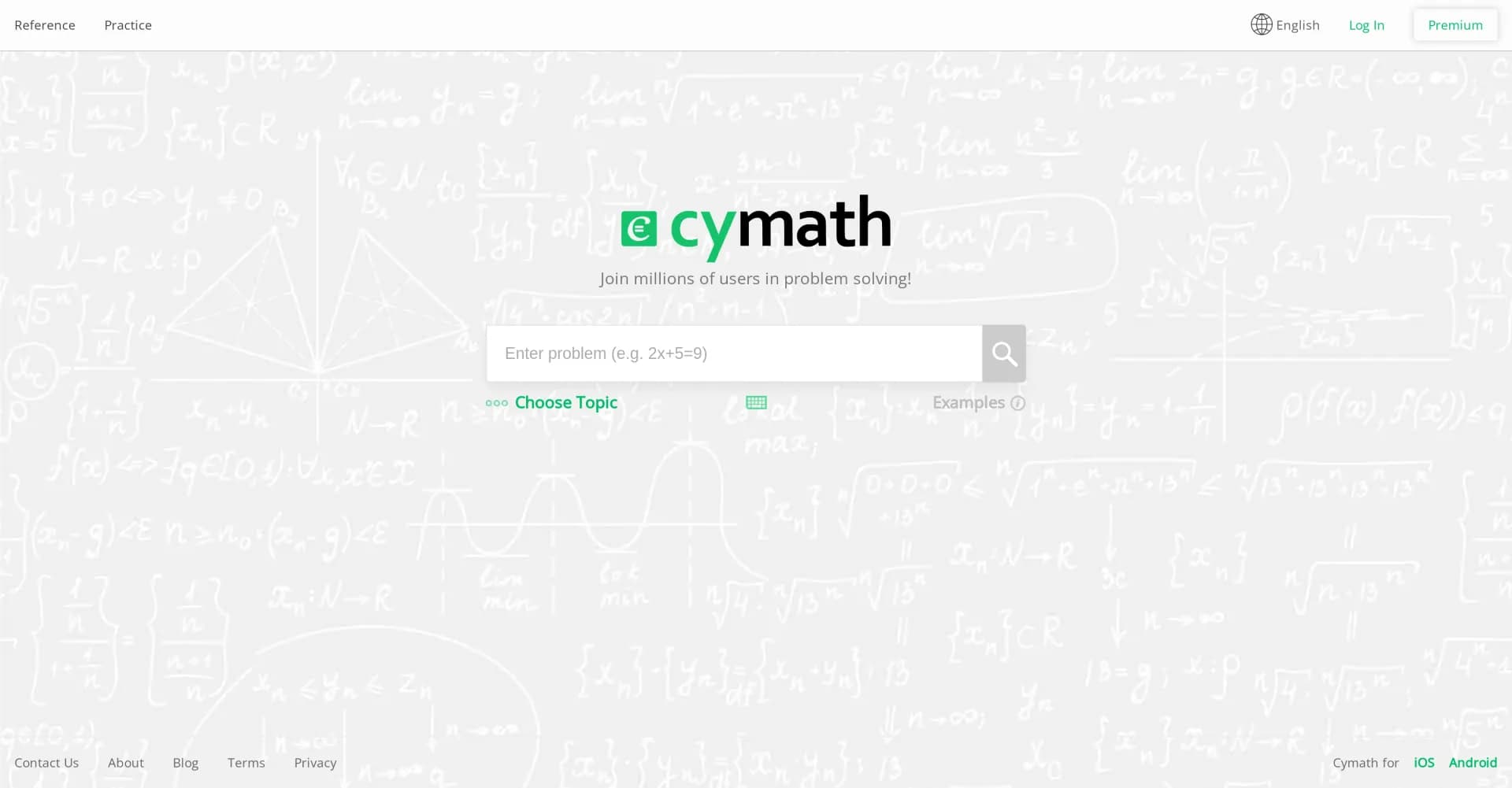 Cymath homepage screenshot — Solve math problems step-by-step