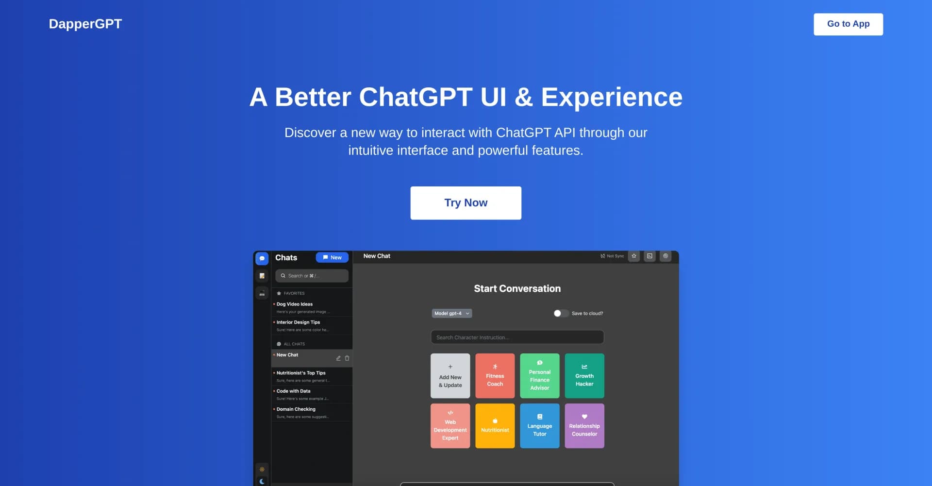 DapperGPT homepage screenshot — A better UI for ChatGPT with powerful features.