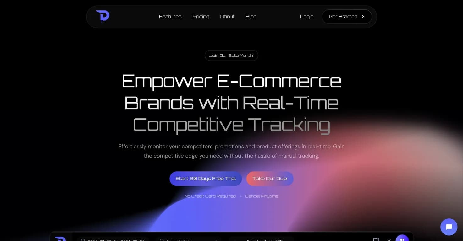 DataDripper homepage screenshot — Empower e-commerce with real-time competitive tracking