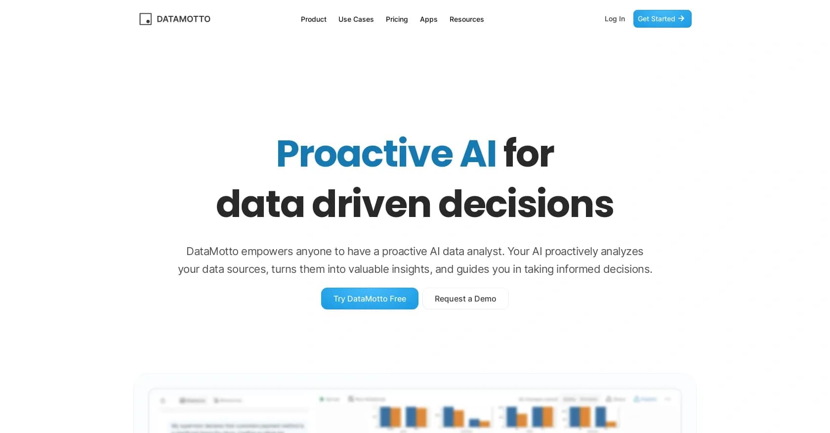 DataMotto homepage screenshot — AI-powered data analysis for everyone.