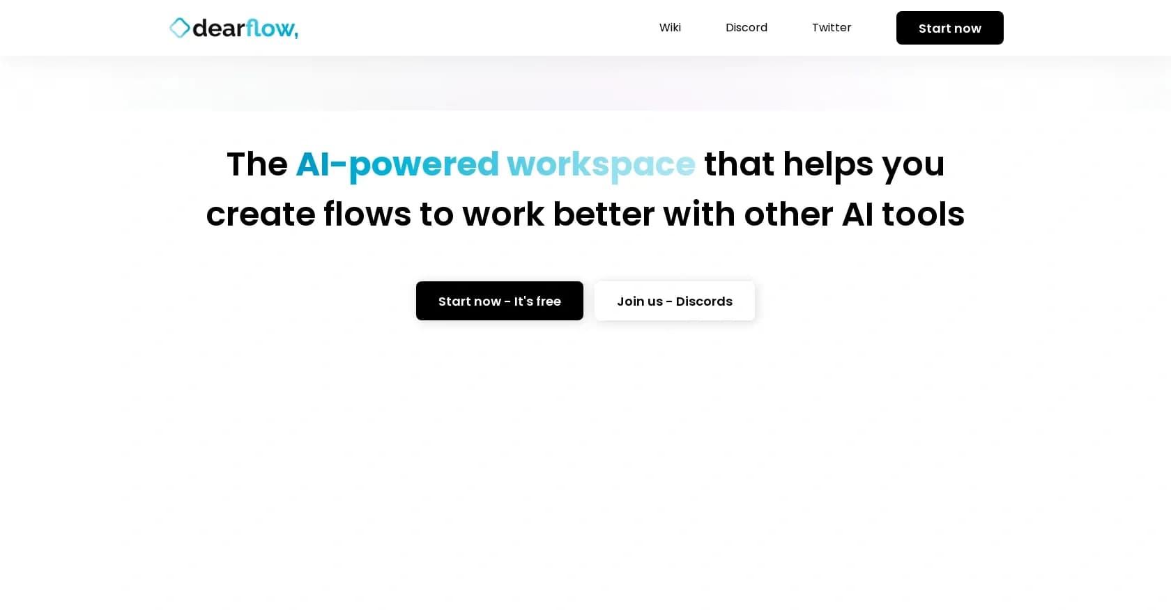 DearFlow homepage screenshot — AI-powered workspace for creating productivity flows