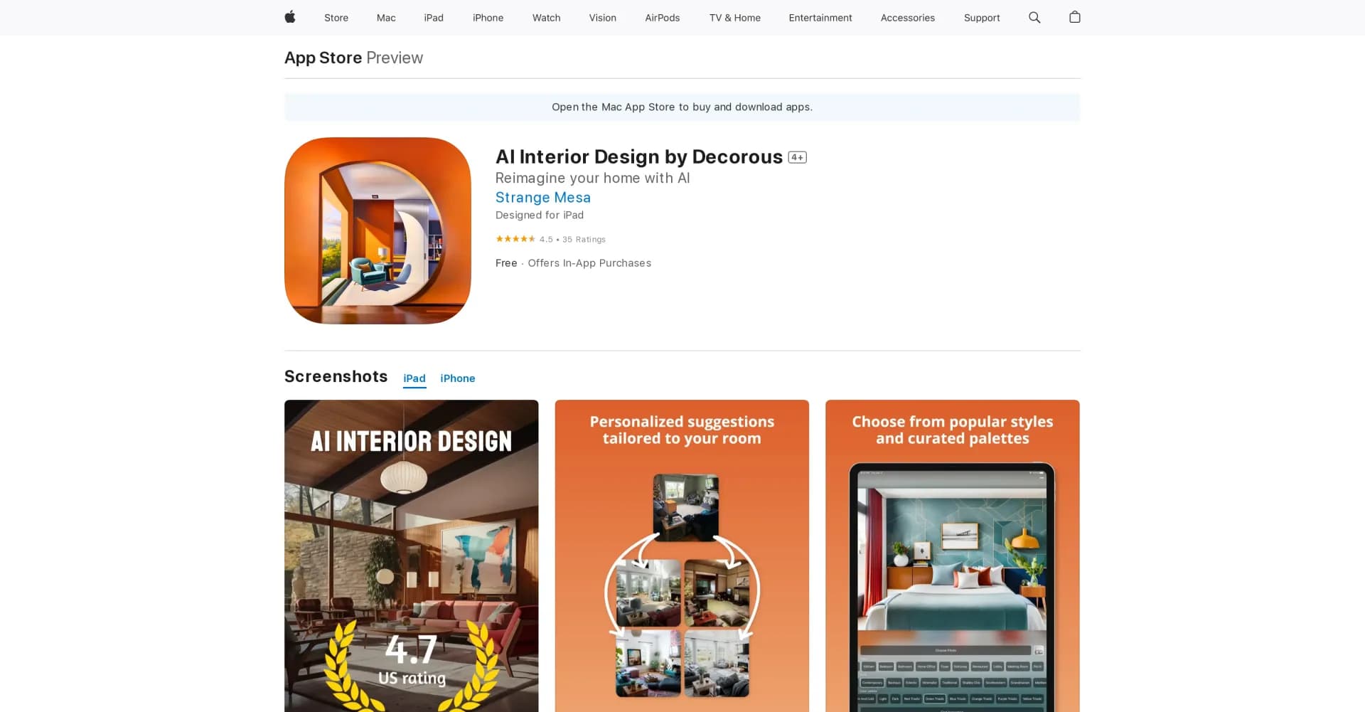 Decorous: AI Home Makeovers homepage screenshot — Revamp your home with AI assistance.