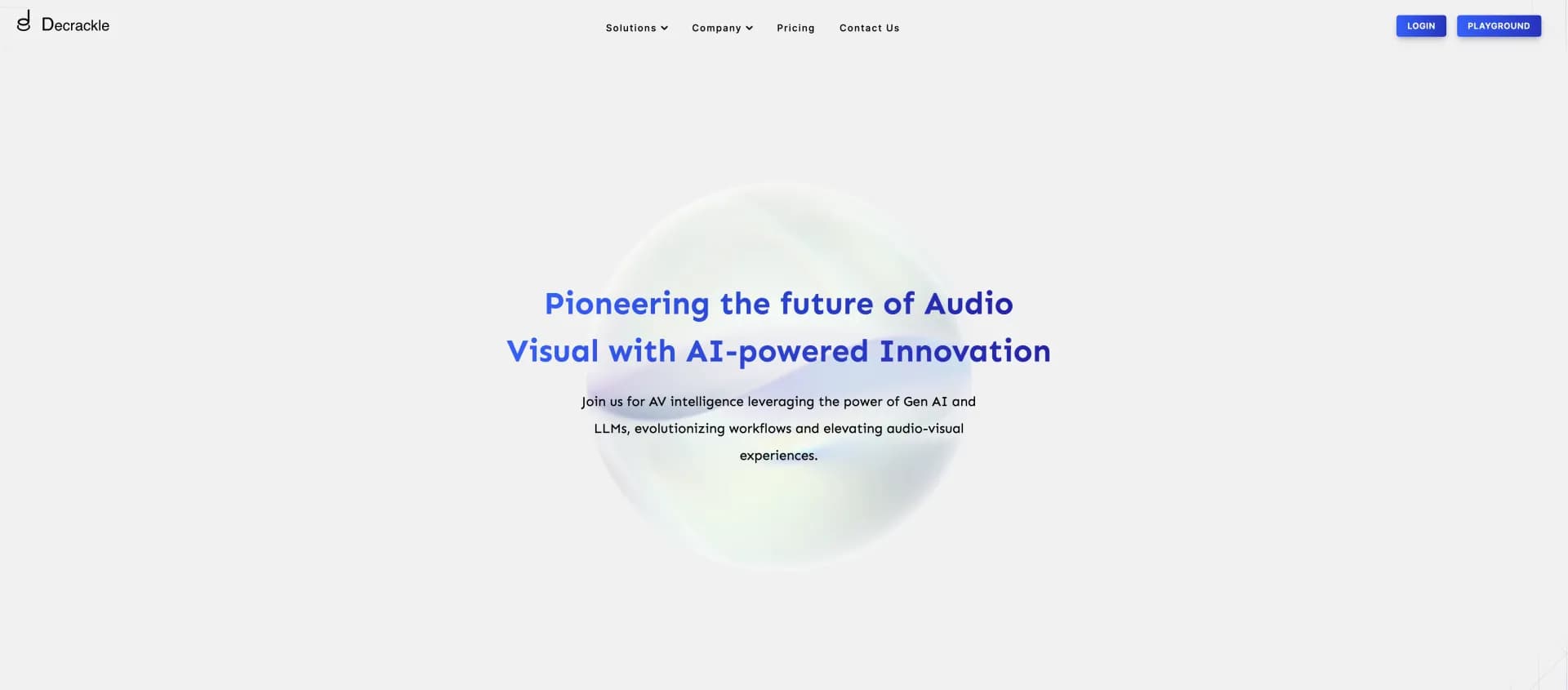 Decrackle homepage screenshot — Elevate content with AI-powered audio-visual innovation.