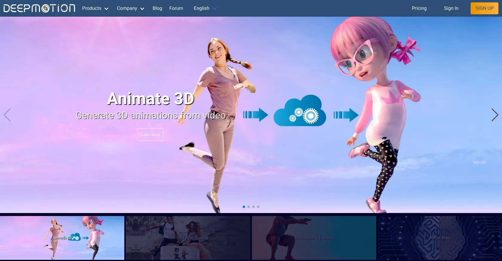 Deepmotion homepage screenshot — 3D animations