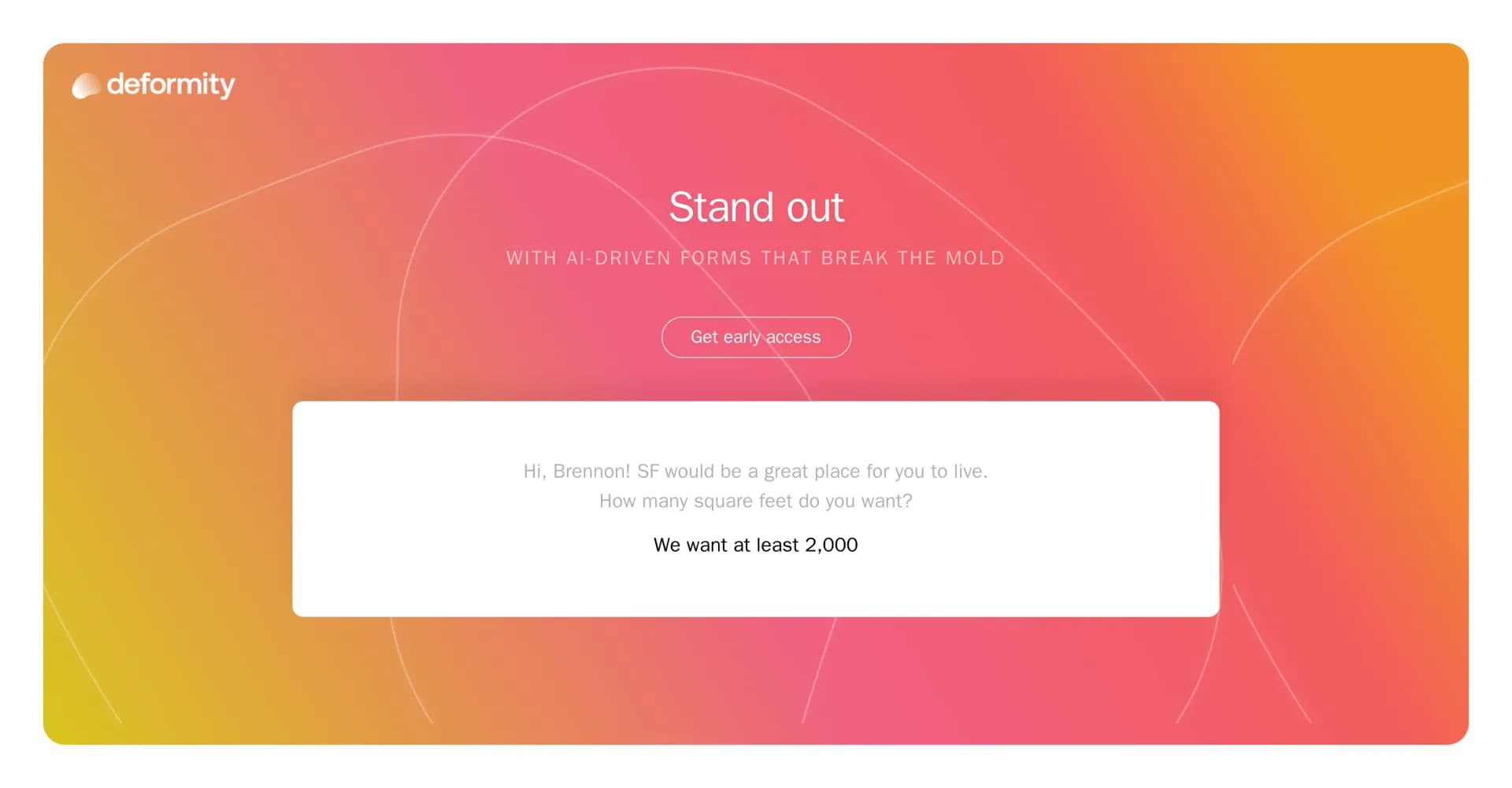 Deformity homepage screenshot — AI-powered forms that break the mold.