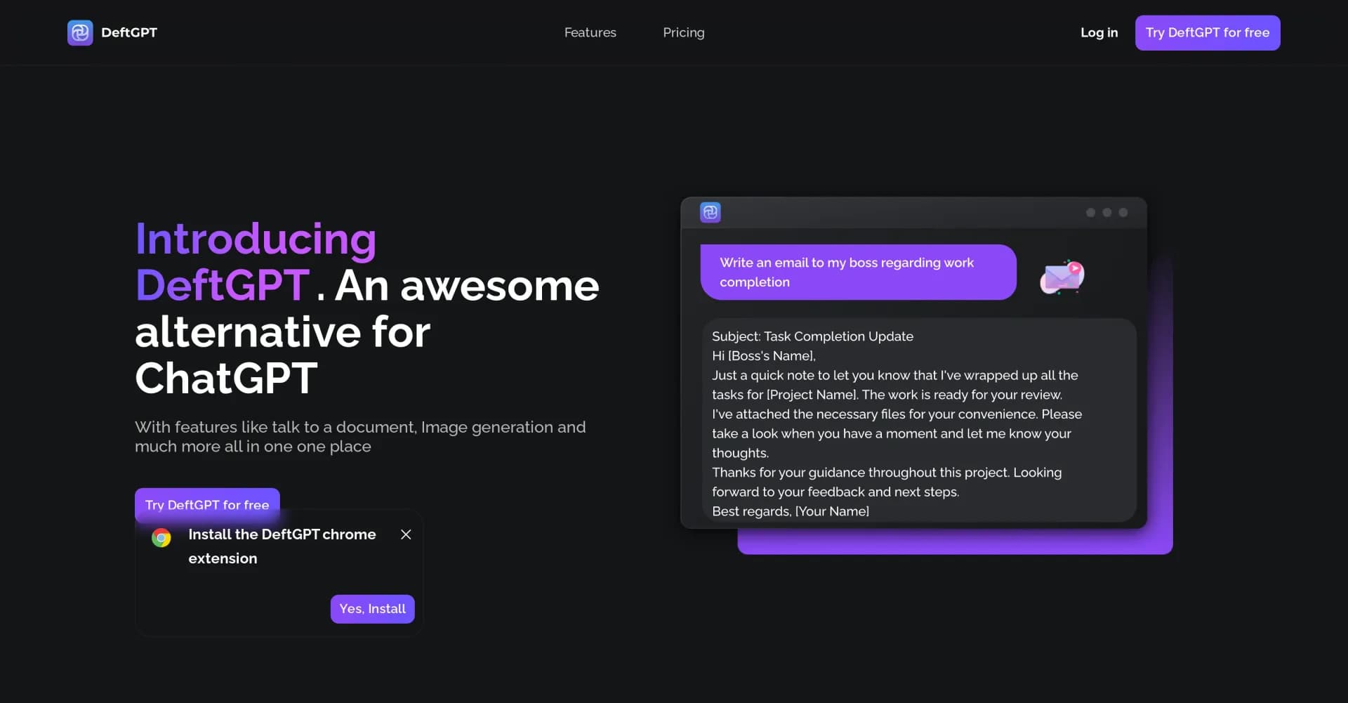 DeftGPT homepage screenshot — AI-powered browsing for seamless content creation.