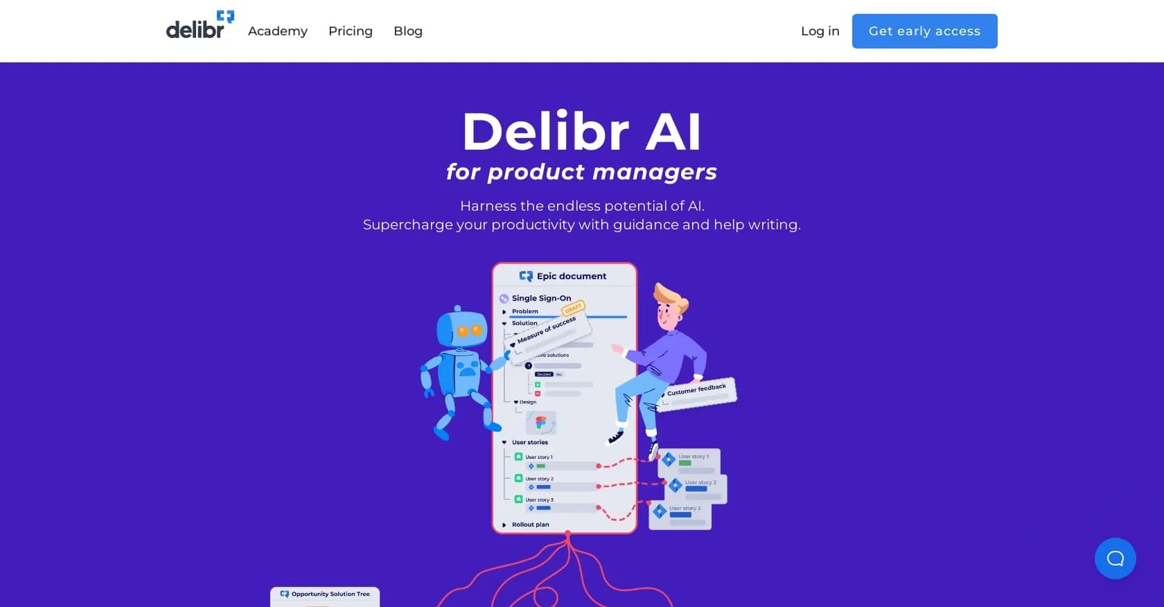 Delibr AI homepage screenshot — AI-powered PRD writing for product managers