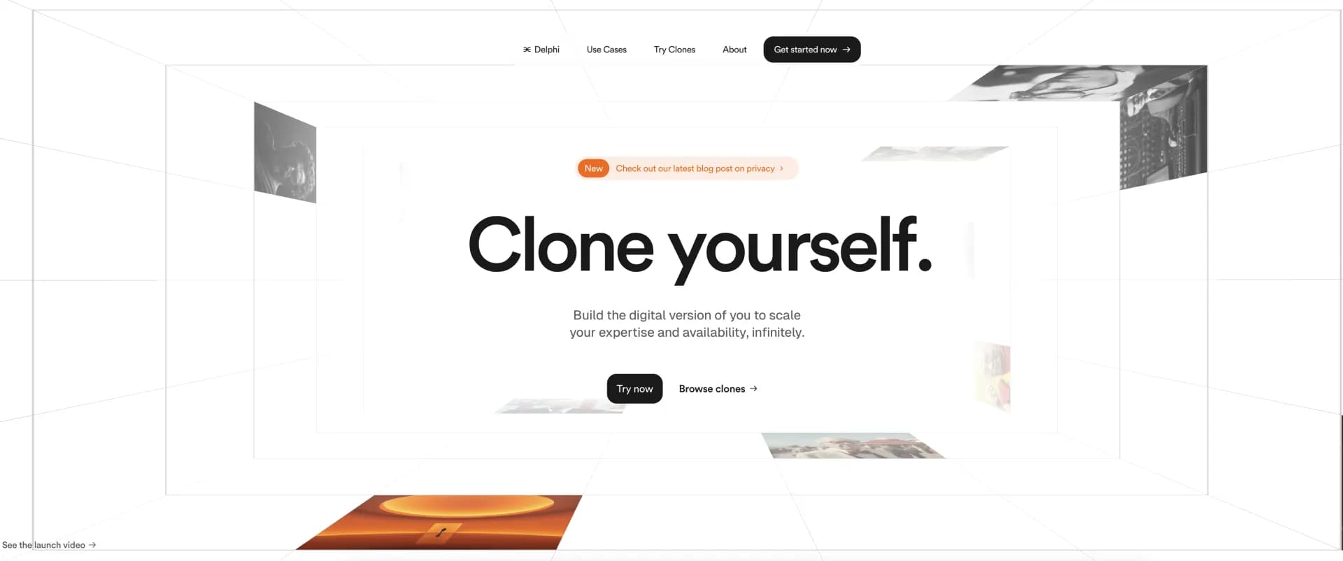 Delphi homepage screenshot — Clone yourself with AI
