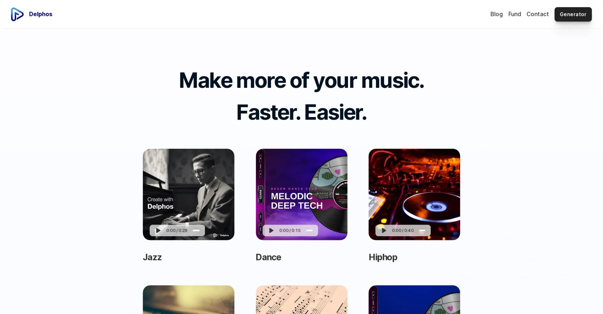 Delphos homepage screenshot — Turn musical ideas into professional tracks faster.