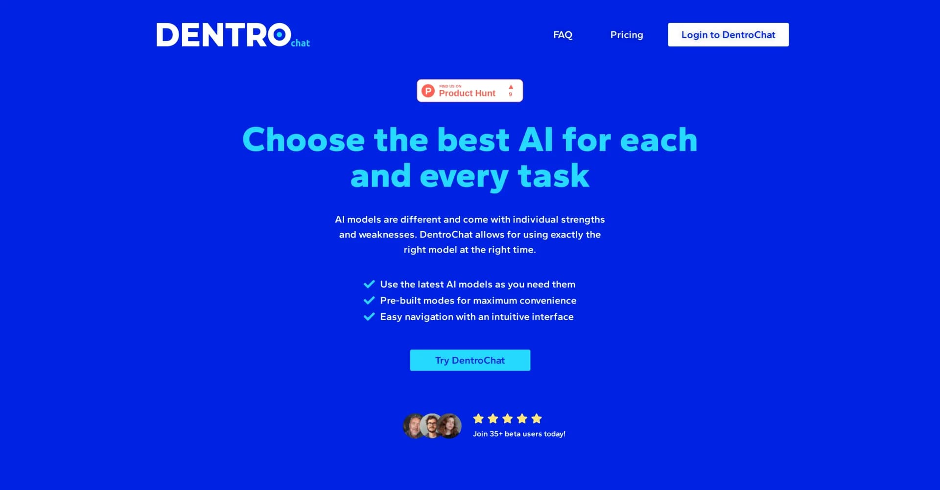 DentroChat homepage screenshot — Choose the best AI for every task