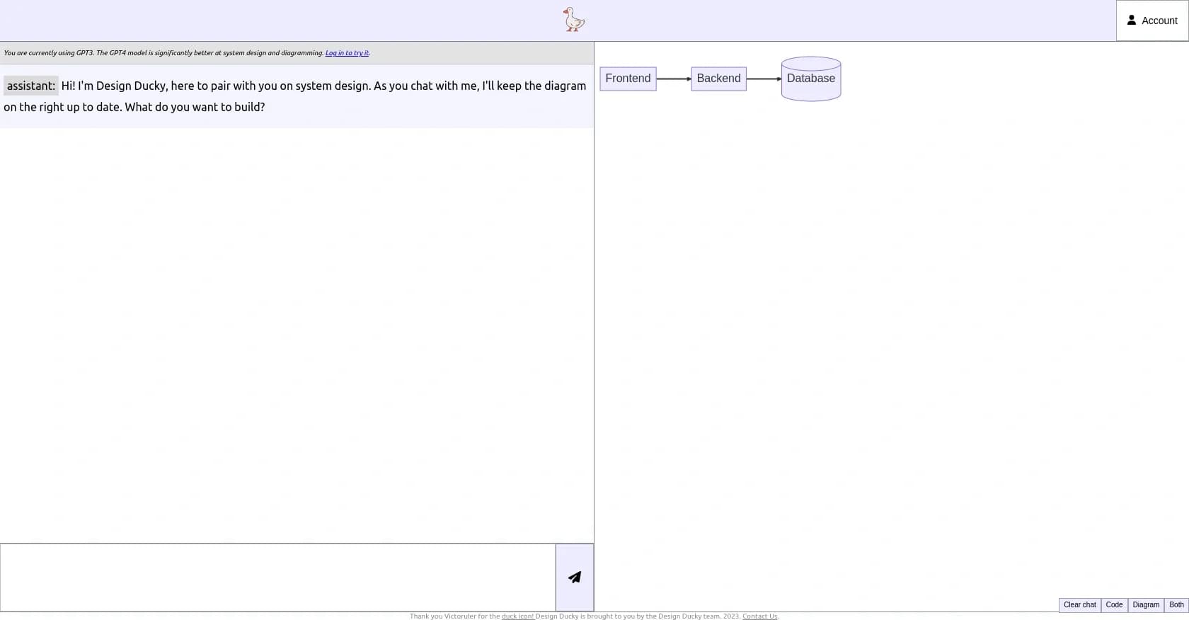 Design Ducky homepage screenshot — AI-powered system design companion