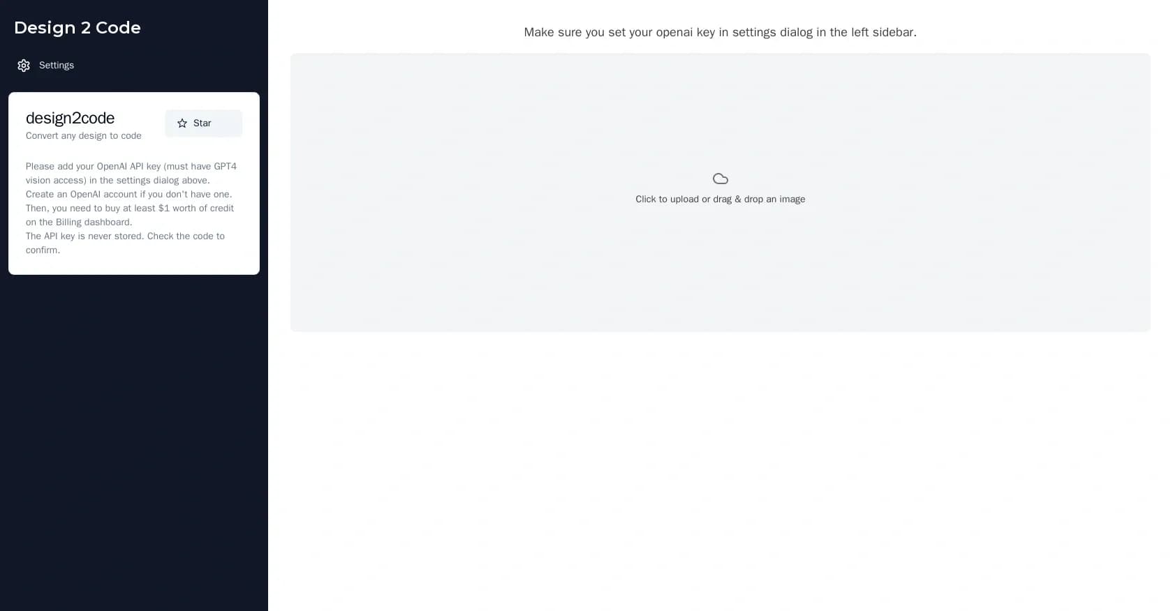 Design2code homepage screenshot — Convert any design to code instantly.