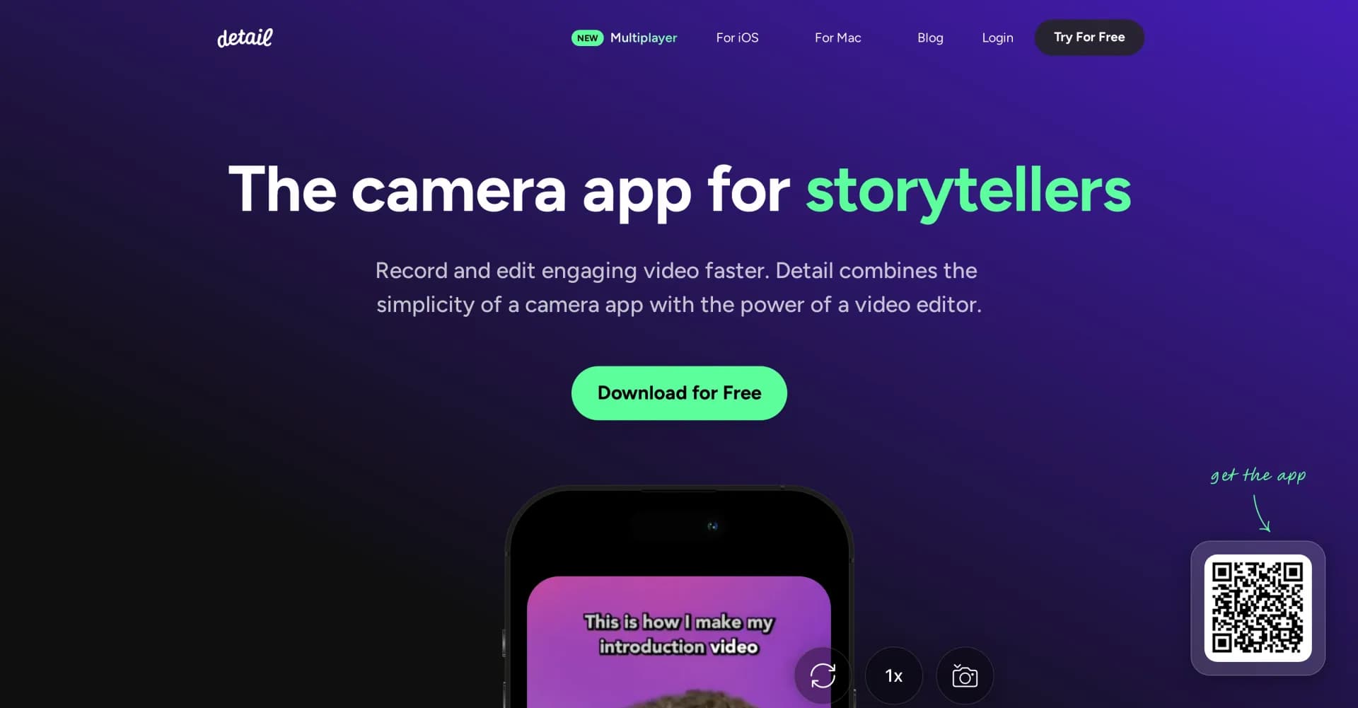 Detail.co homepage screenshot — Record and edit engaging video faster.