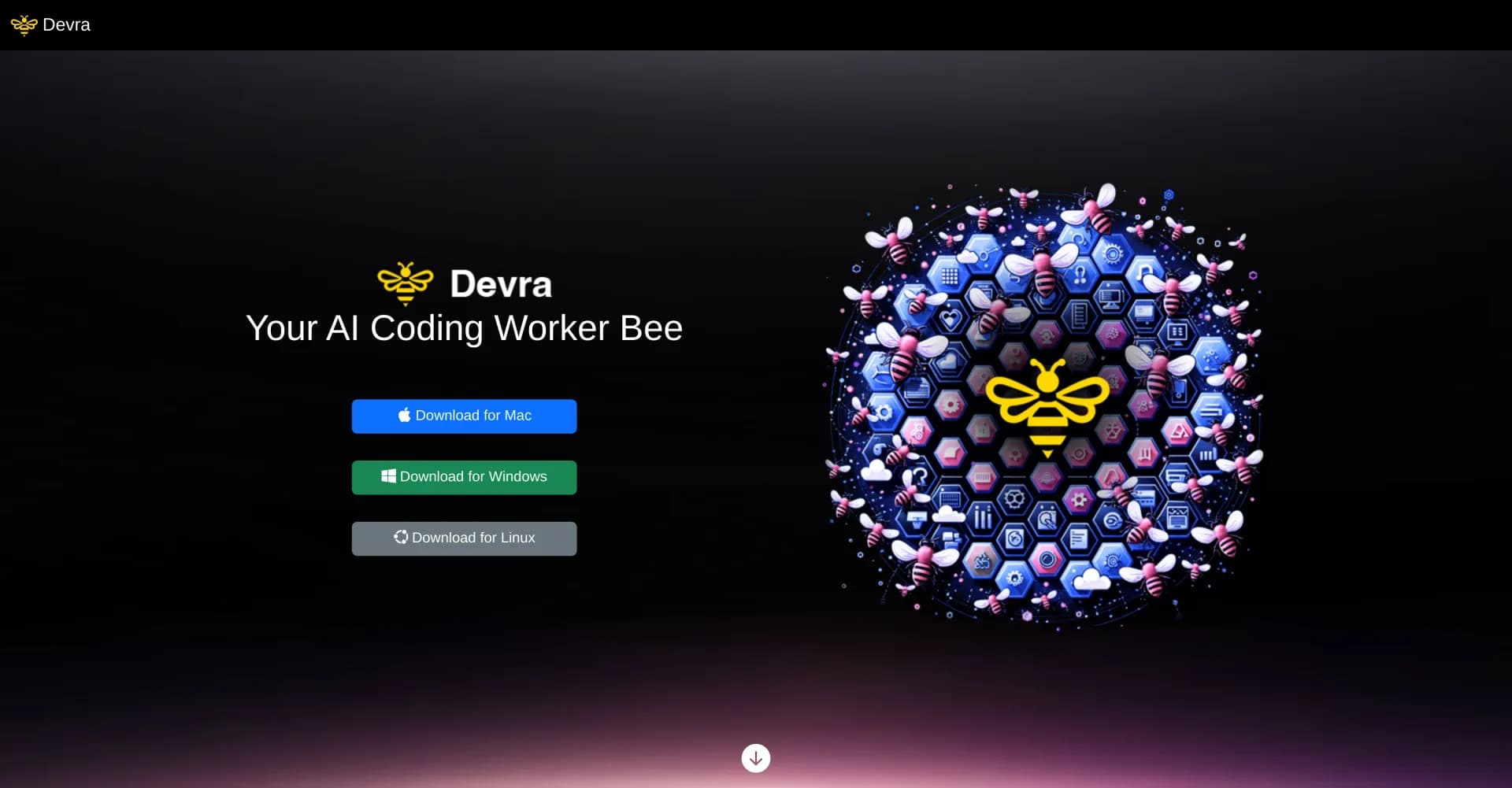 Devra homepage screenshot — Your AI coding worker bee.
