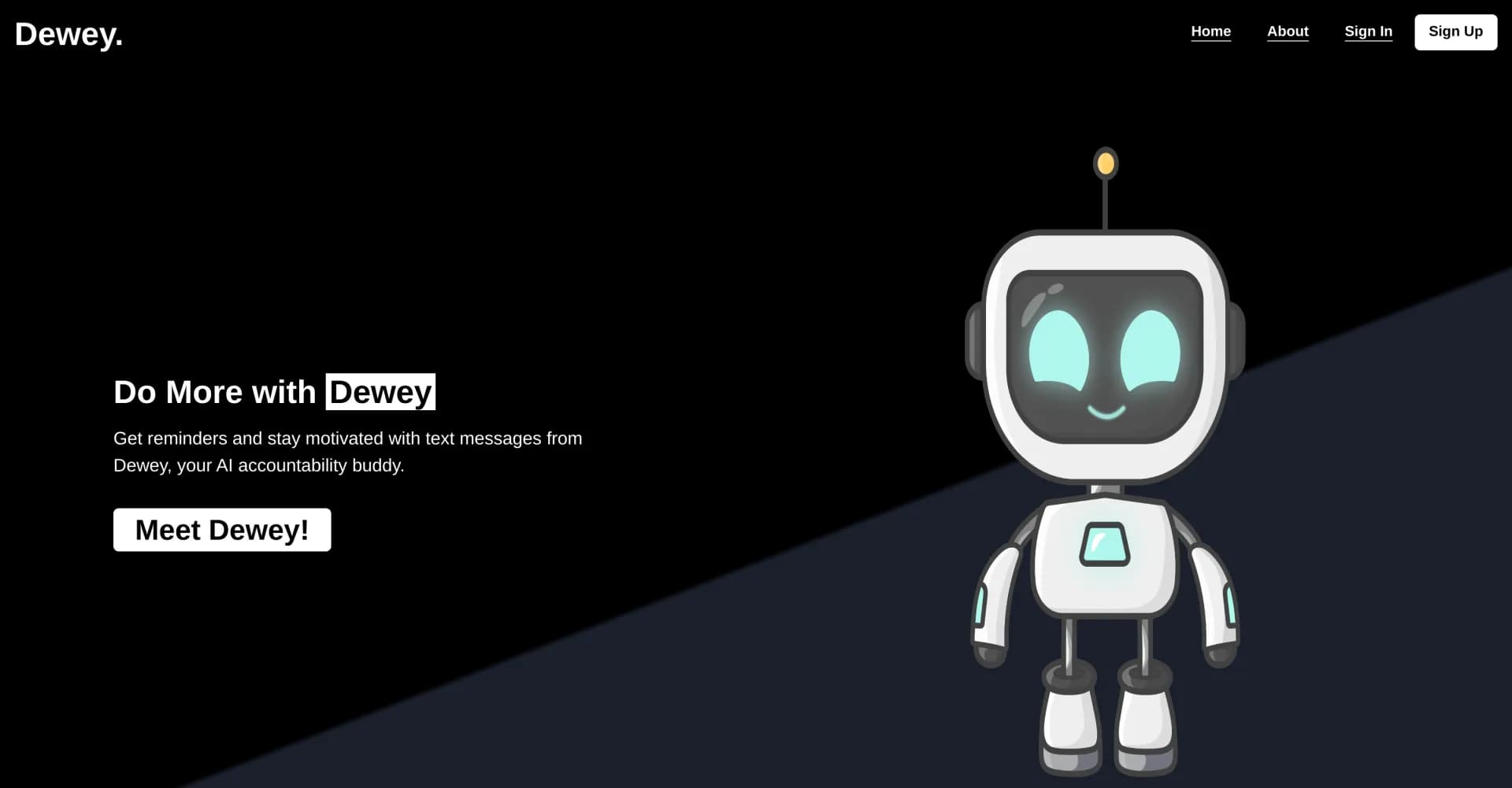 Dewey: Your new accountability buddy homepage screenshot — Your new accountability buddy