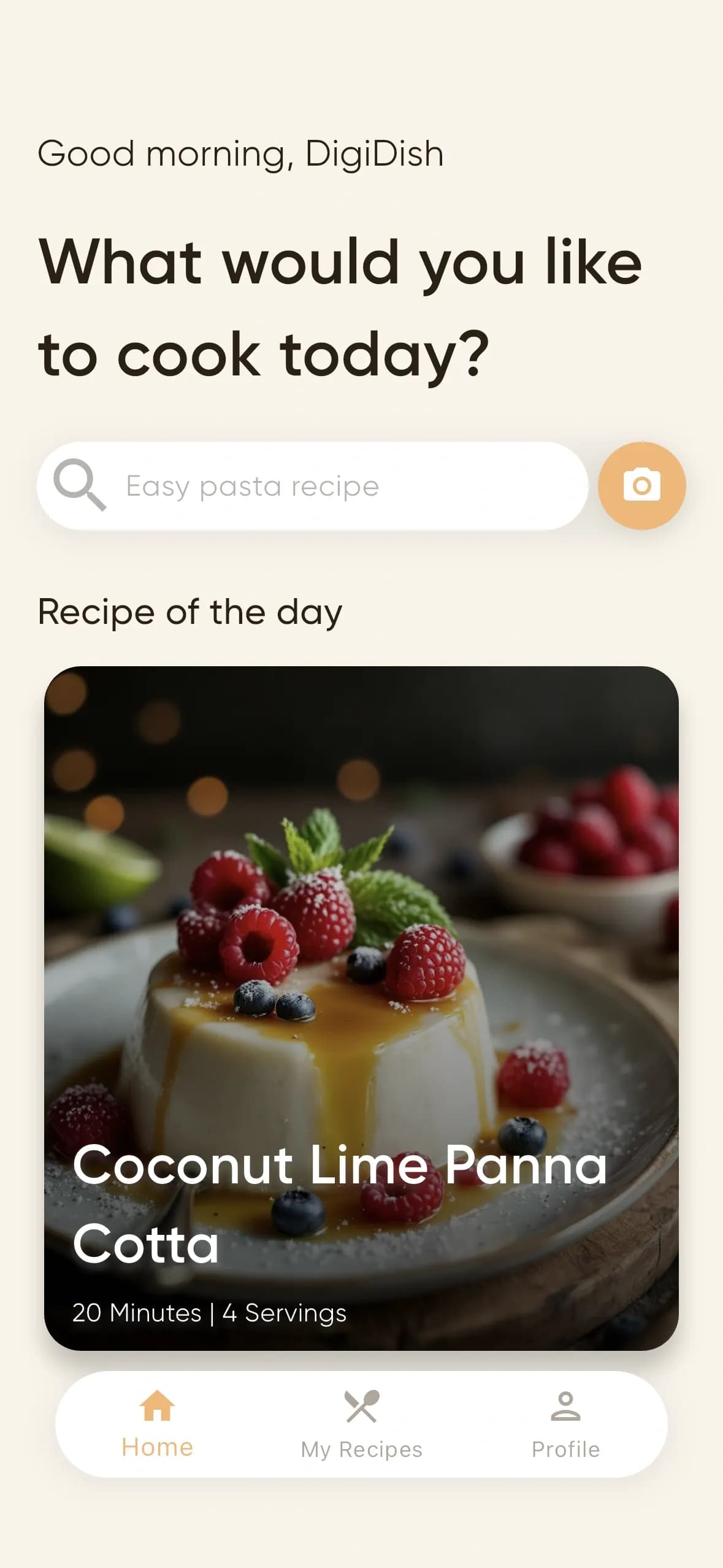 DigiDish homepage screenshot — AI-powered recipes for smarter cooking.