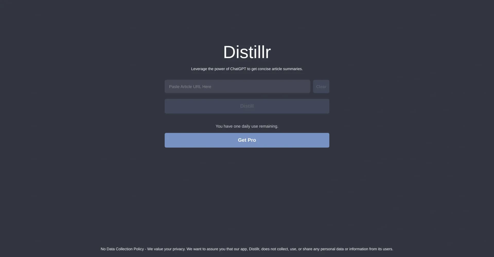 Distillr homepage screenshot — Distill content with AI precision.