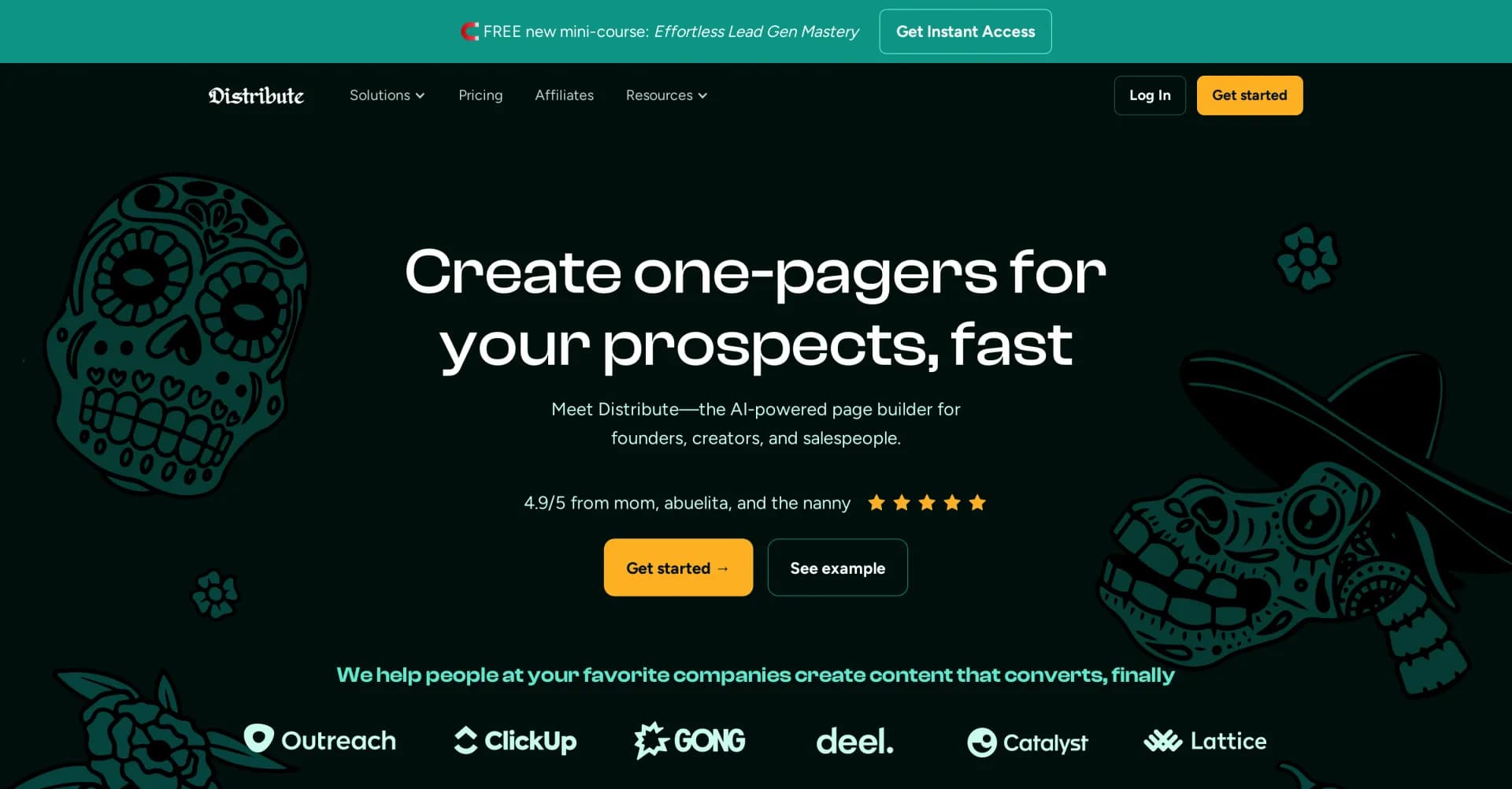 Distribute homepage screenshot — Build high-value content in minutes.