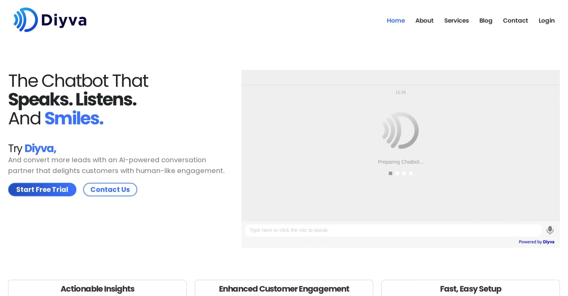 Diyva homepage screenshot — Convert leads with AI-powered human-like engagement.