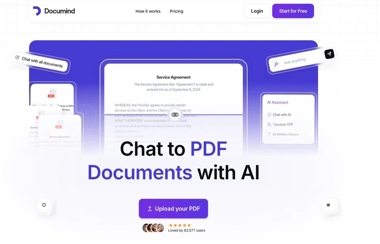 Documindv3.0 homepage screenshot — Document summarization and Q&A using conversation.