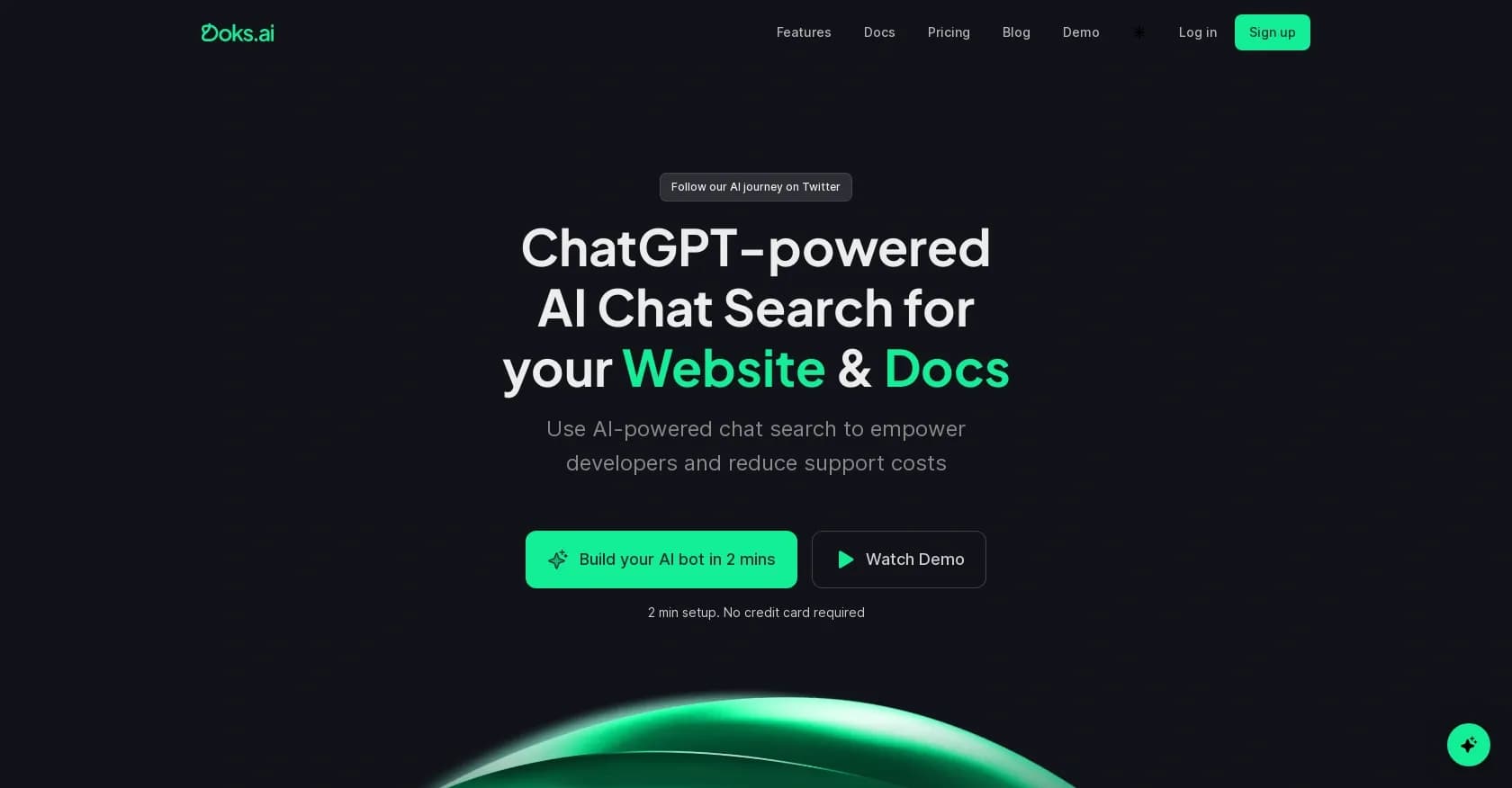Doks.ai homepage screenshot — ChatGPT-powered AI chat search for your website and docs