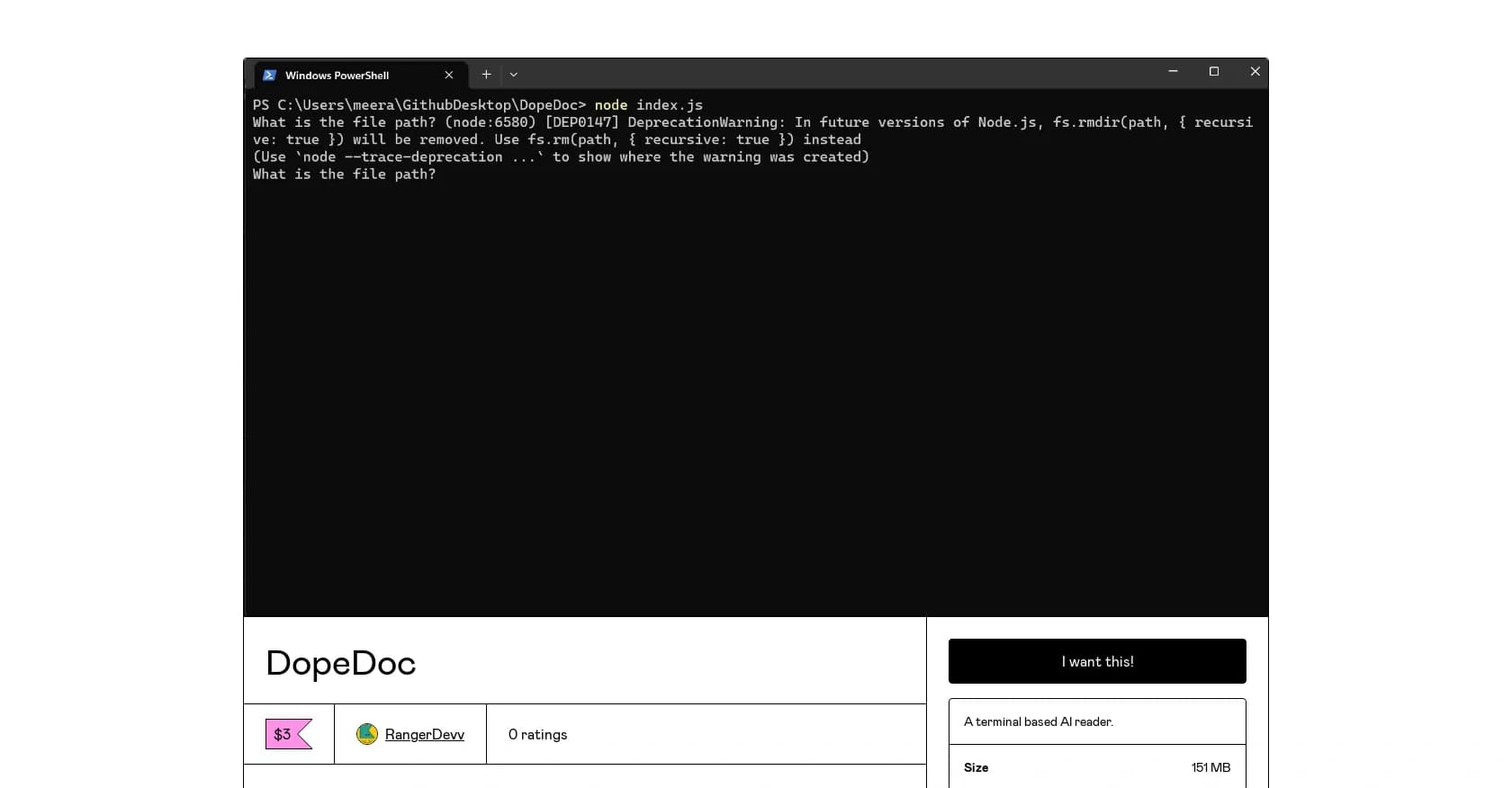 DopeDoc homepage screenshot — AI-powered terminal PDF reader for interactive document quer