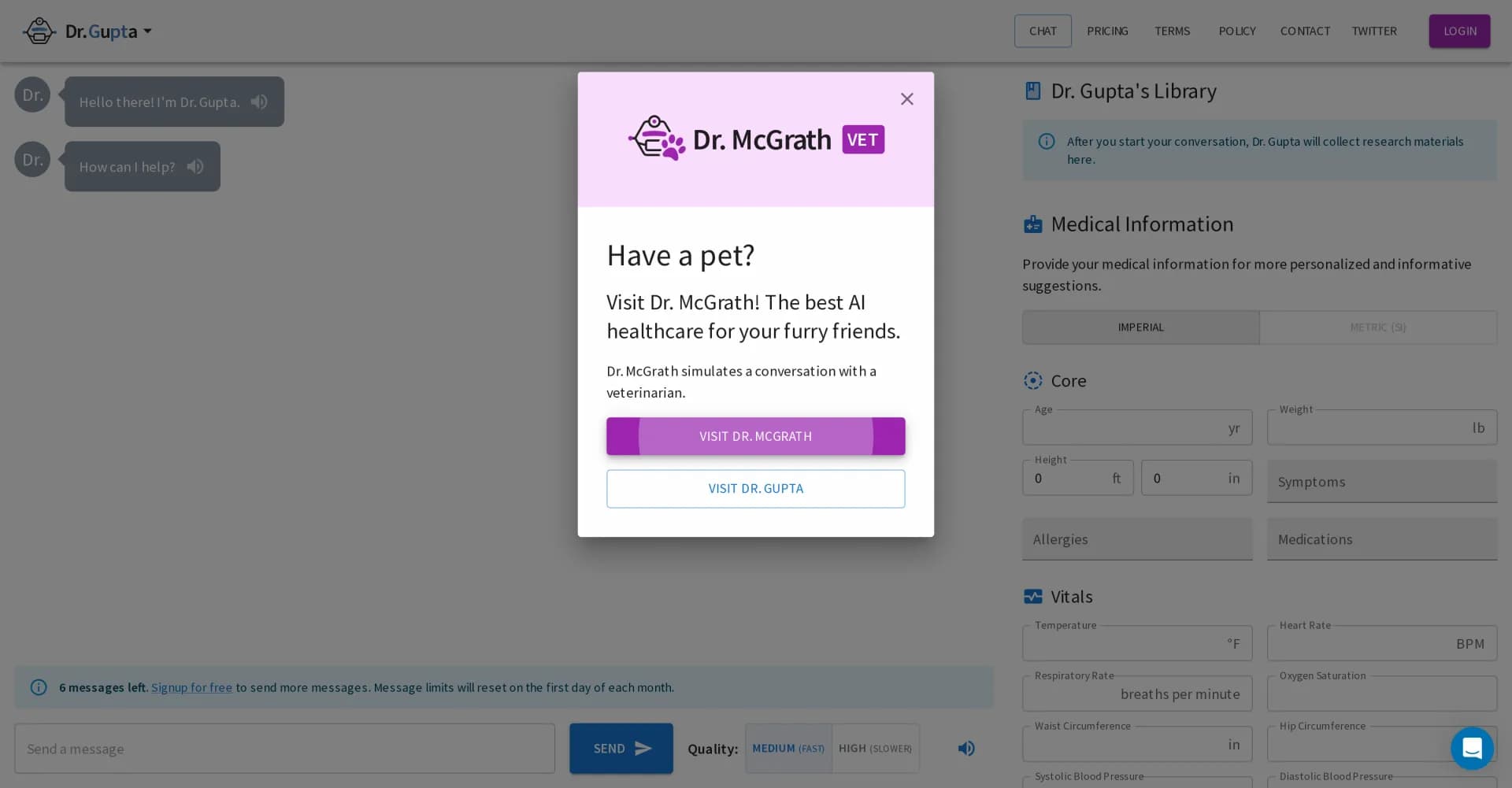 DR Gupta homepage screenshot — Your AI physician for personalized health advice.