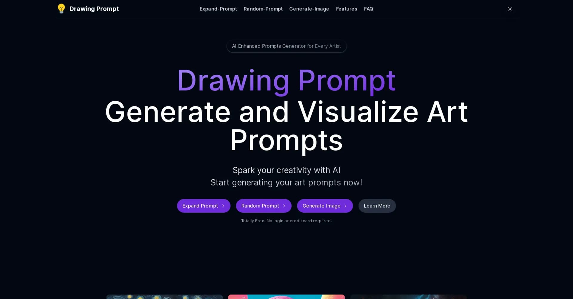 Drawing Prompt homepage screenshot — AI-powered prompts to spark artistic creativity