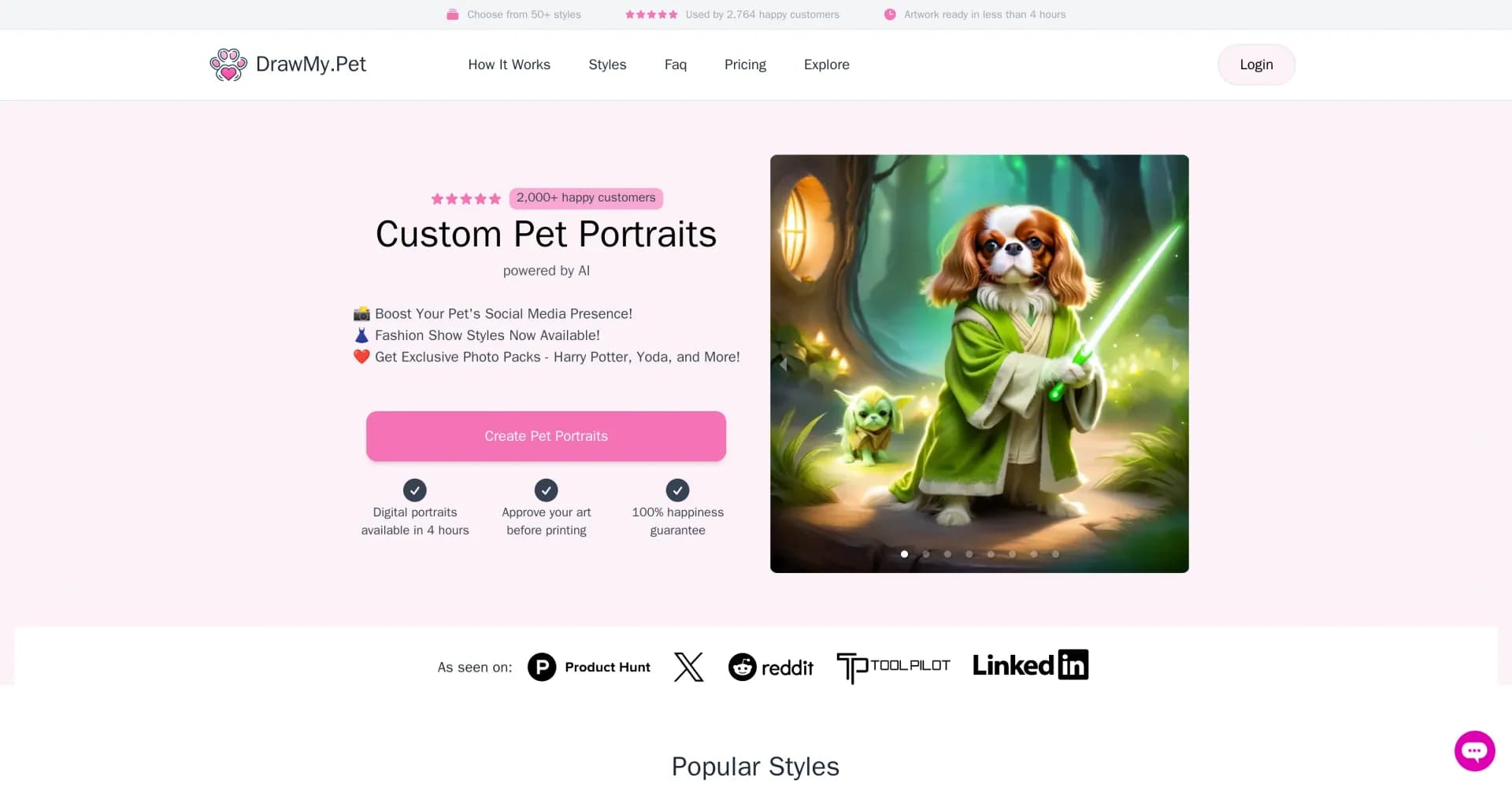 DrawMy.Pet homepage screenshot — Transform your pet into a modern art masterpiece.
