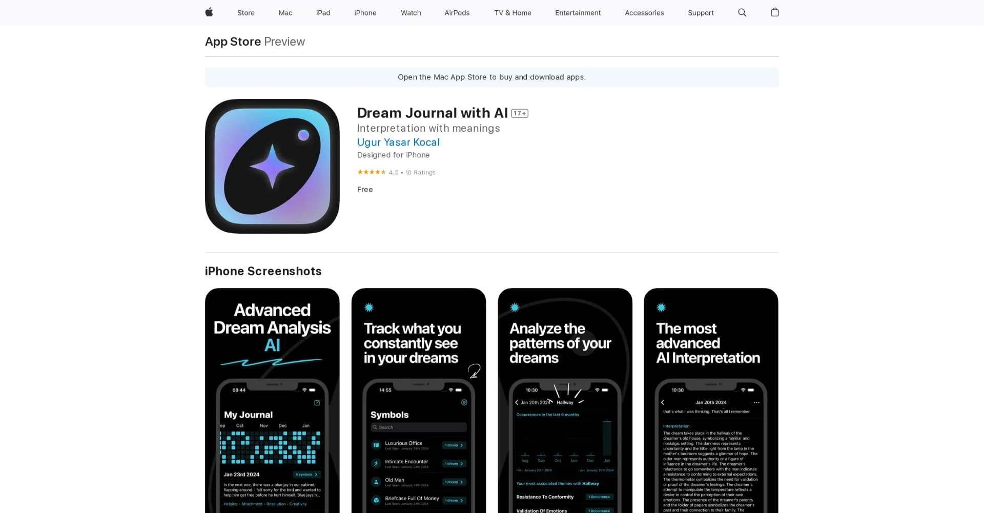 Dream Journal with AI homepage screenshot — Capture and interpret dreams with AI.