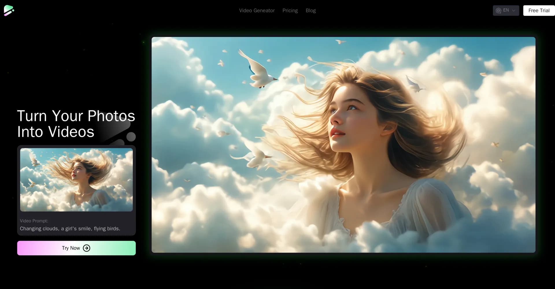 Dream Machine AI homepage screenshot — Turn photos into videos with AI