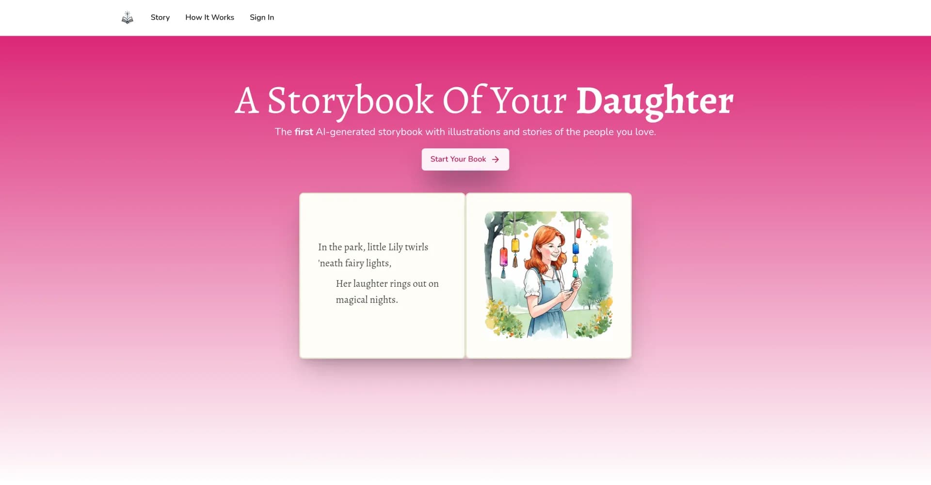 DreamDraft AI homepage screenshot — Create personalized AI storybooks of loved ones