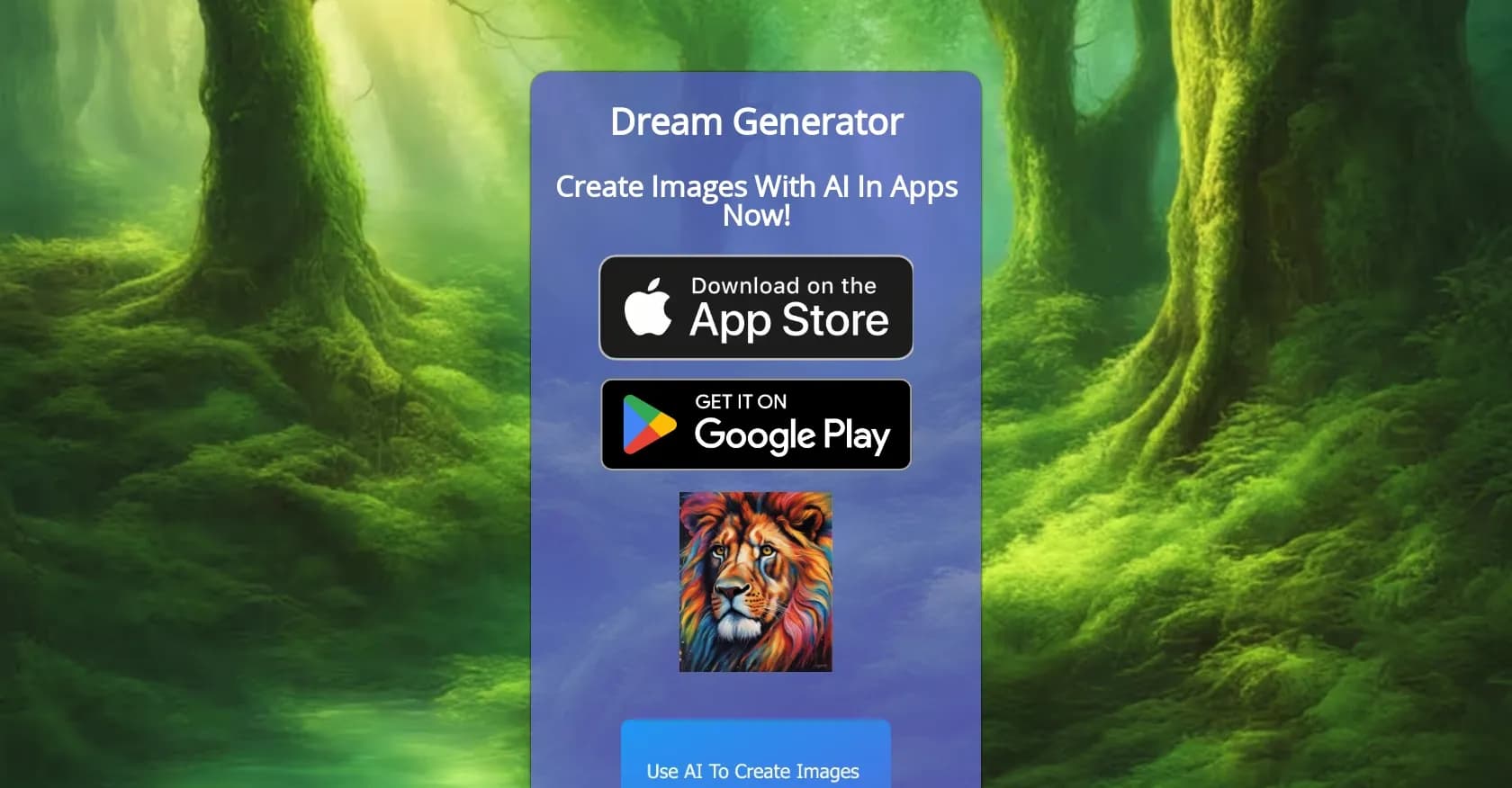 DreamGenerator.ai homepage screenshot — Create images with AI in apps