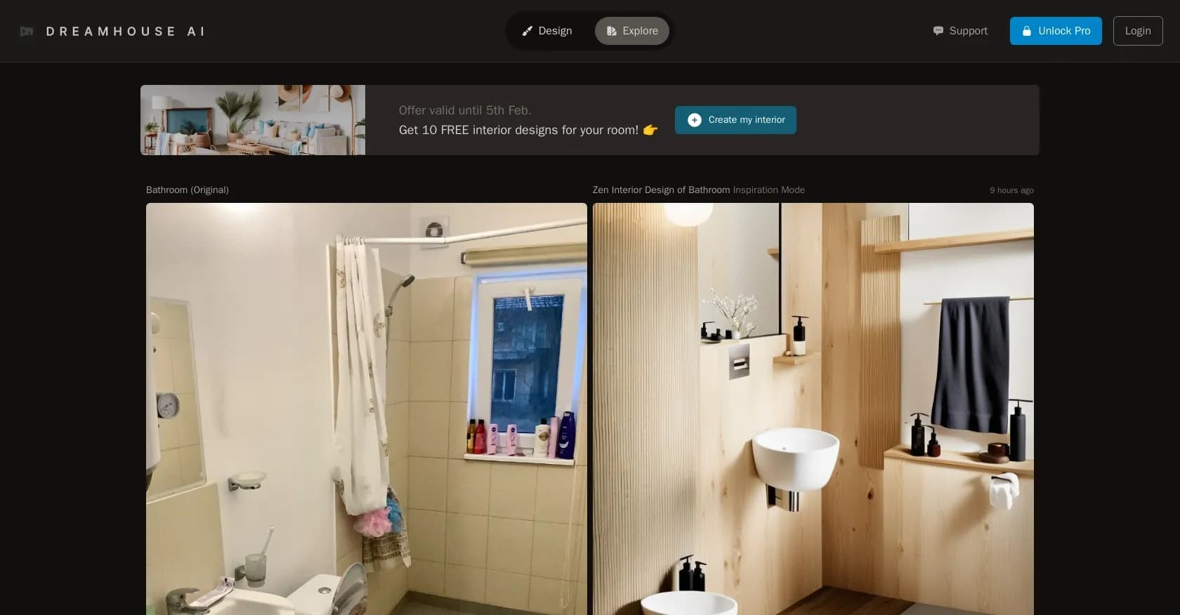 Dreamhouse AI homepage screenshot — AI-powered interior design for stunning spaces.