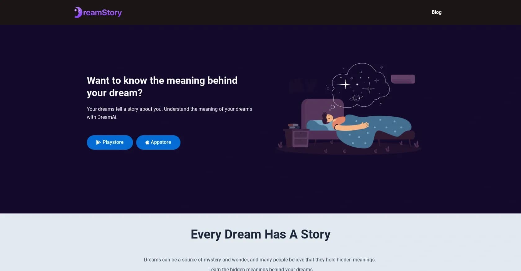 DreamStory homepage screenshot — Decode your dreams with AI-powered analysis.