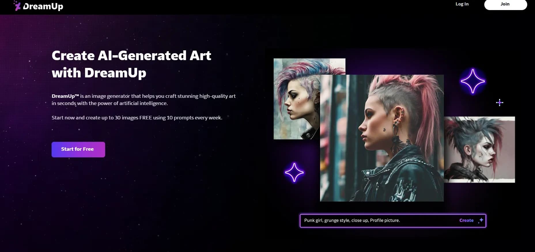 DreamUp homepage screenshot — Create AI art safely and fairly