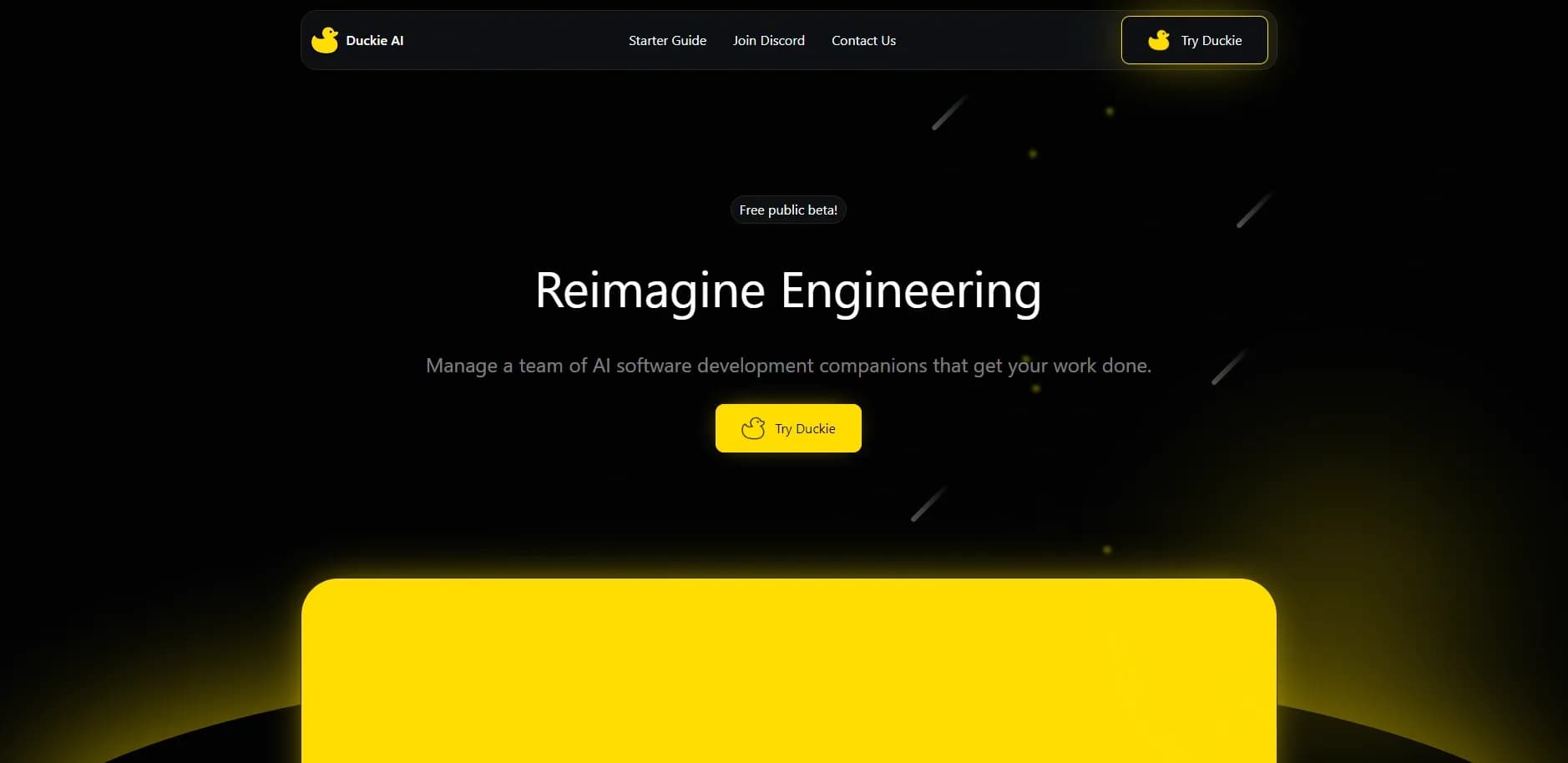 Duckie AI homepage screenshot — Manage AI coding agents that get work done.