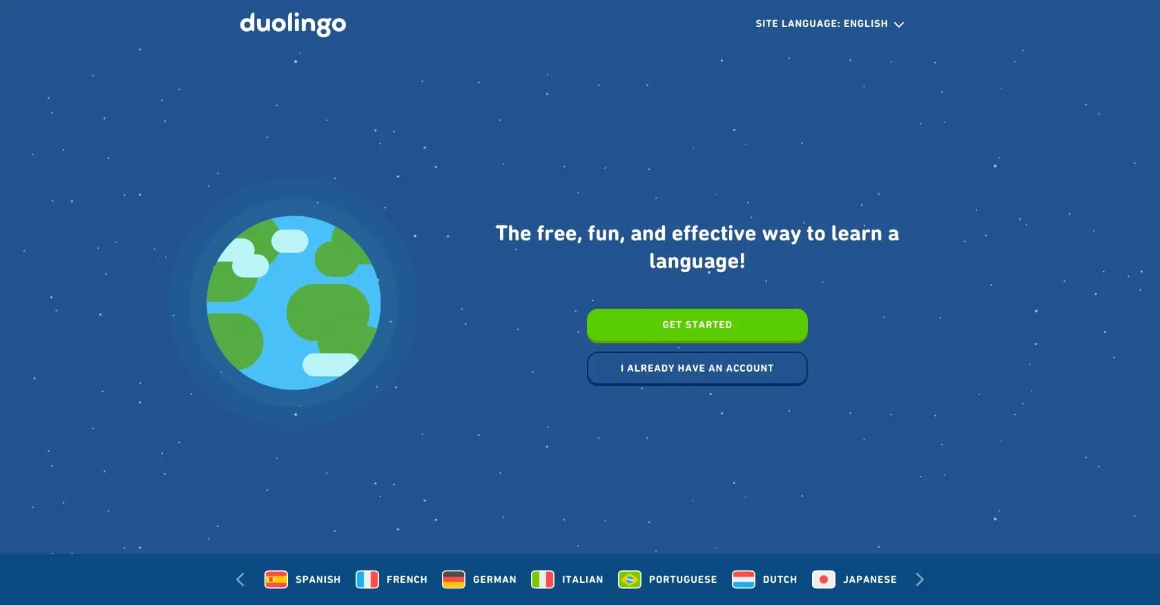 Duolingo Max homepage screenshot — Learn languages for free in bite-sized lessons.
