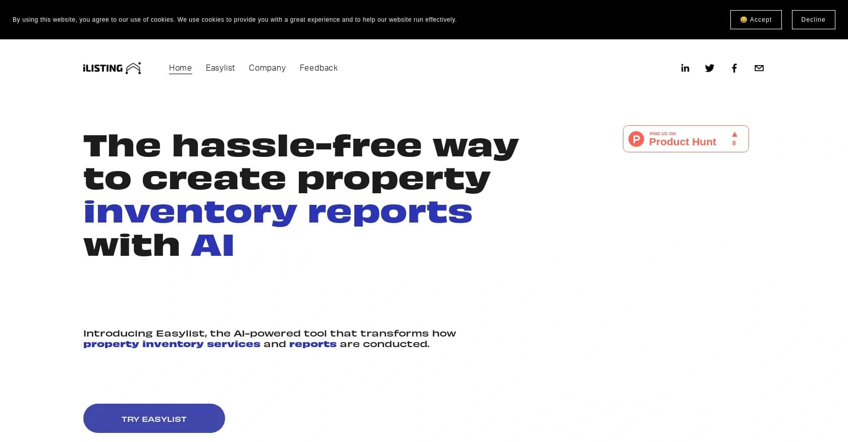 Easylist homepage screenshot — AI-powered property inventory management solution