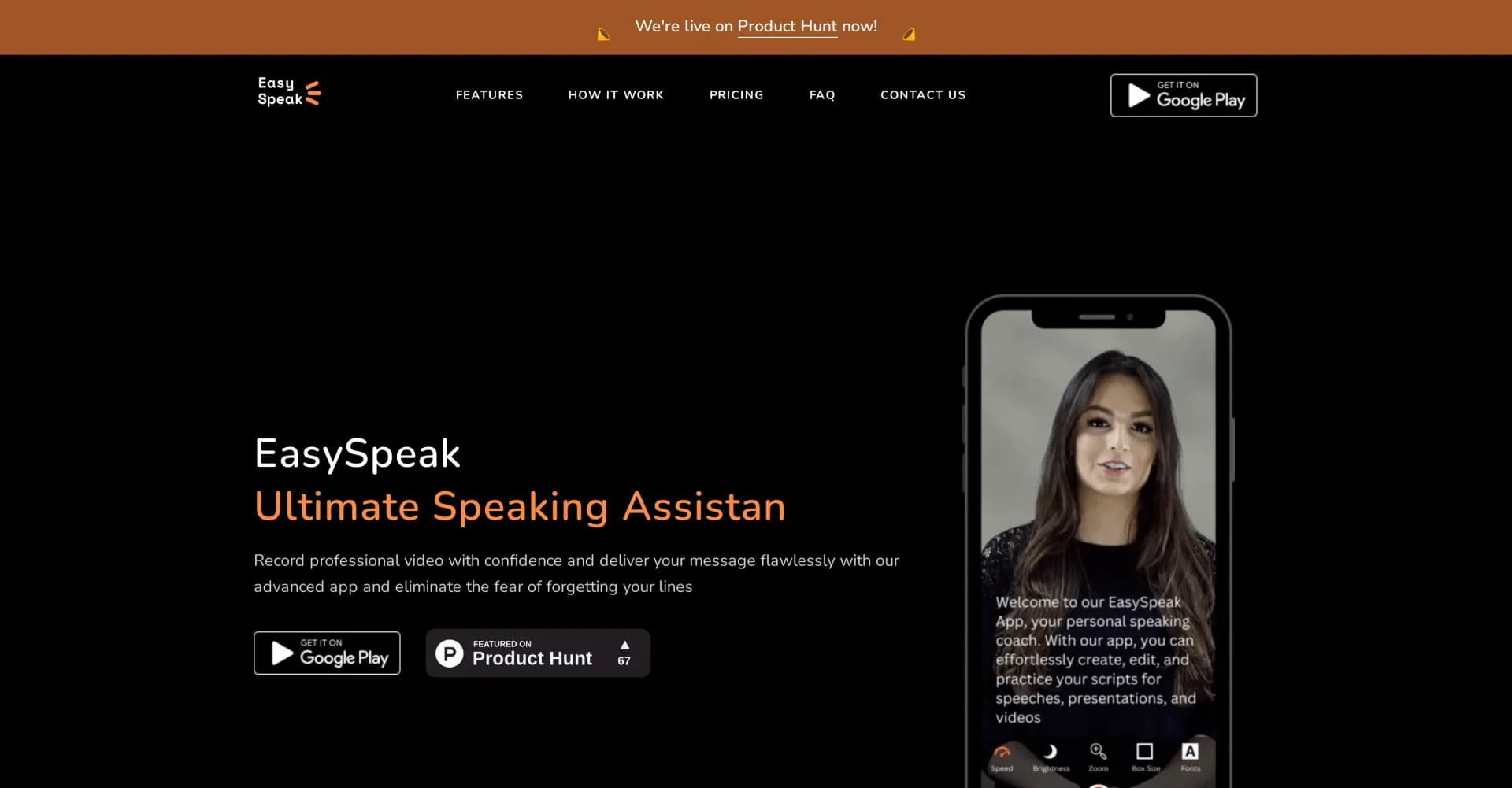 EasySpeak homepage screenshot — AI teleprompter for flawless speech delivery