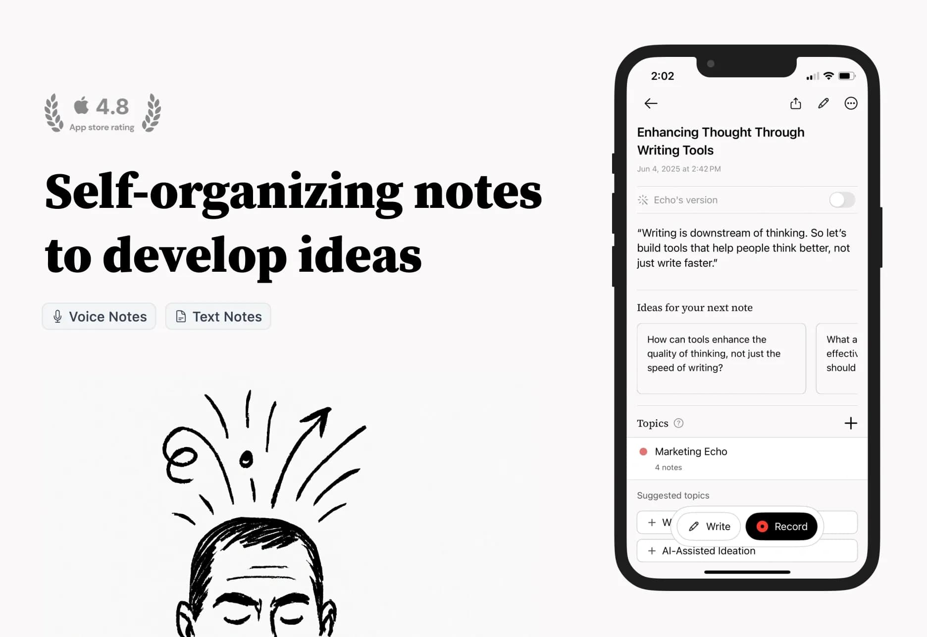 Echo | Idea Processor homepage screenshot — AI voice notes for clear thinking