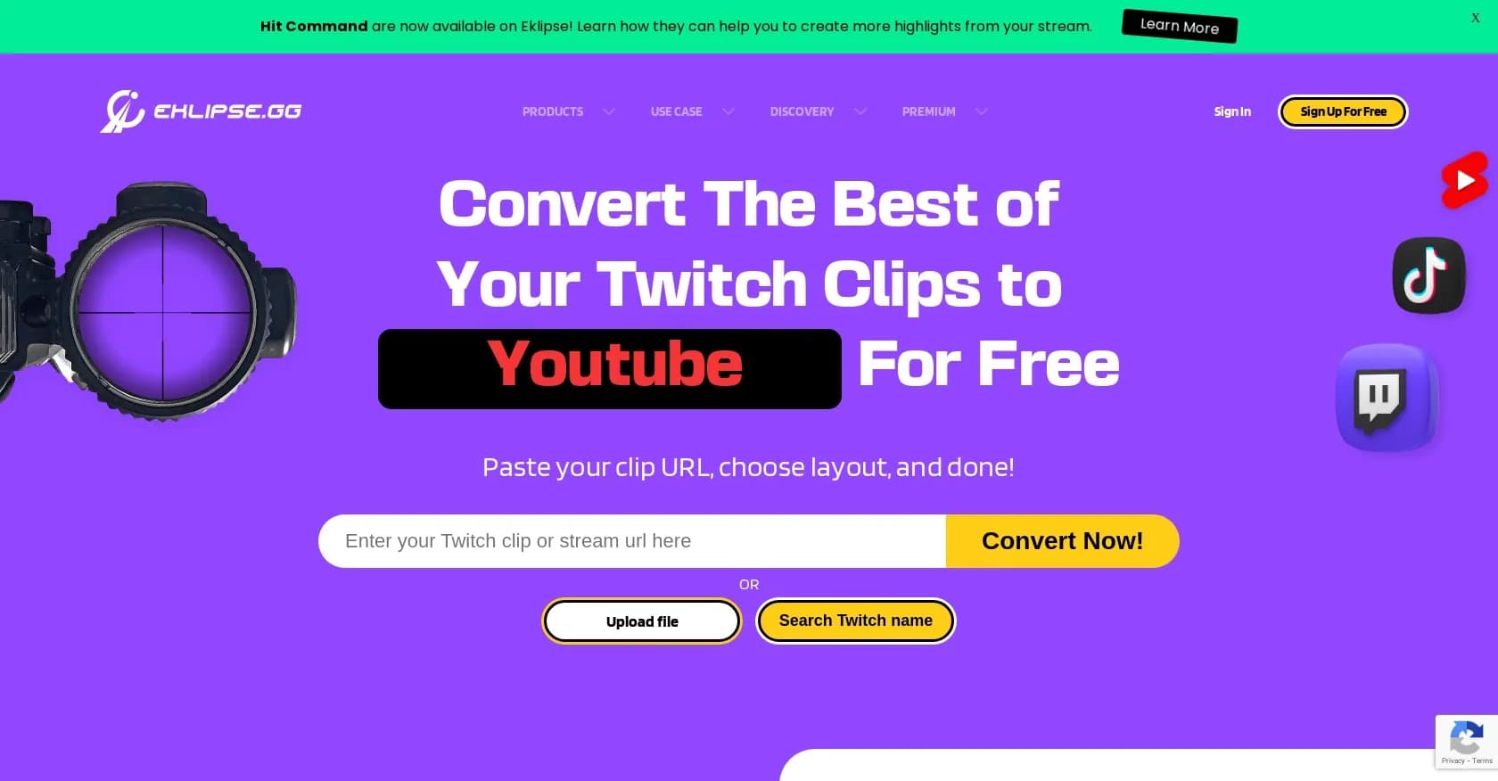 Eklipse homepage screenshot — A video editing suite for gaming streamers.