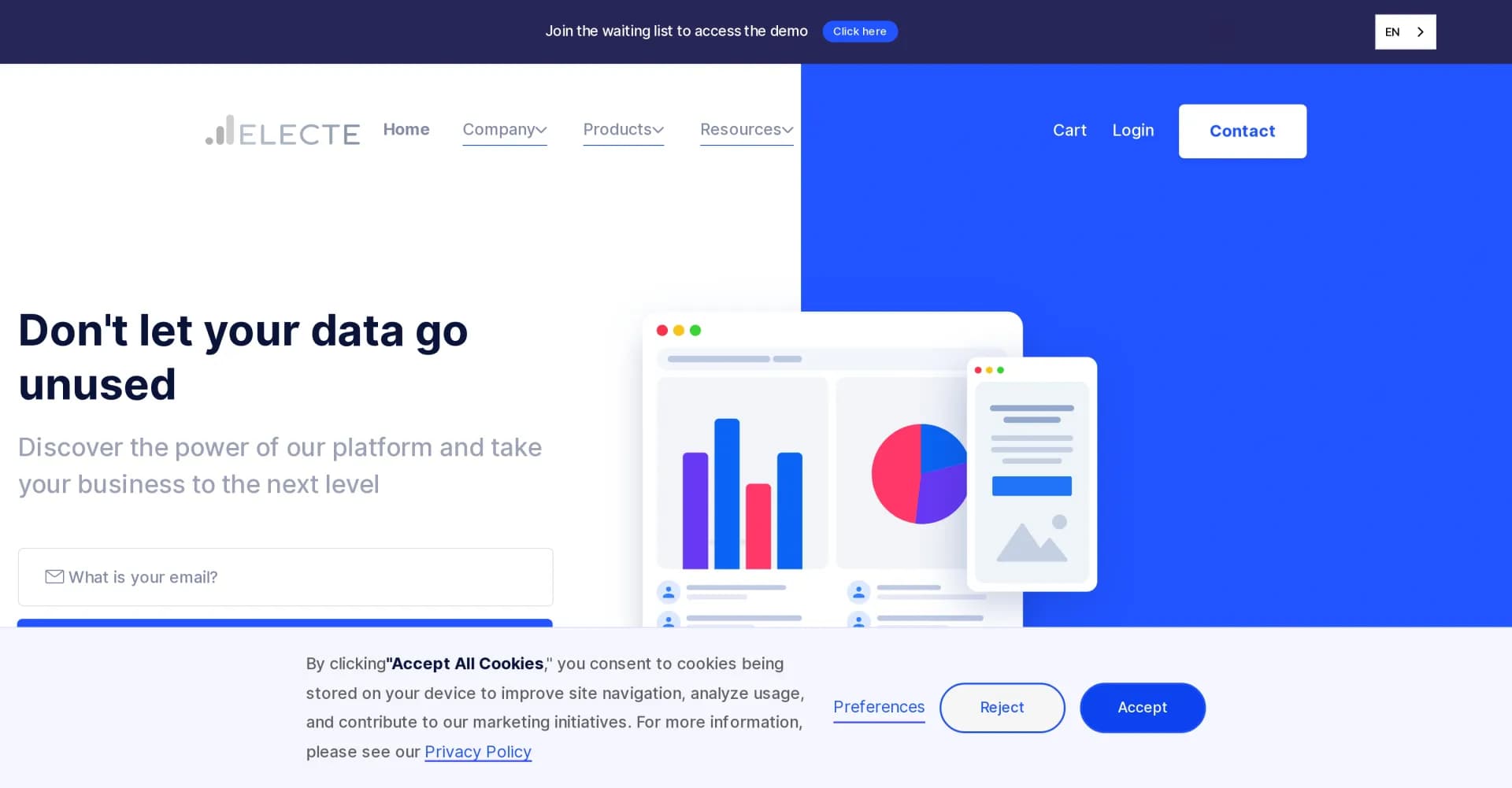 Electe homepage screenshot — Illuminate SMEs' future with AI-powered data analytics.